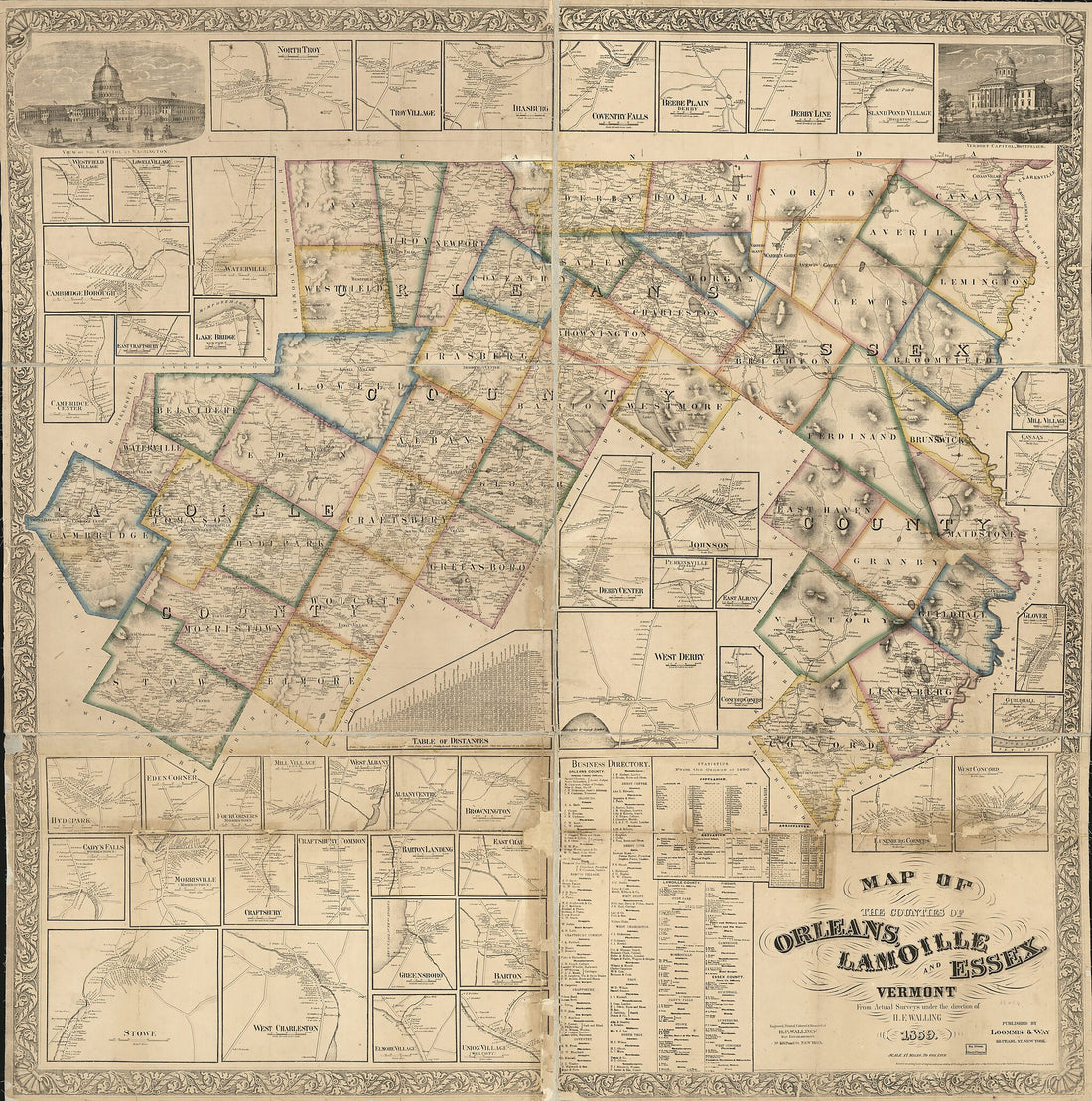 This old map of Map of the Counties of Orleans, Lamoille, and Essex, Vermont from 1859 was created by H.F. Walling&