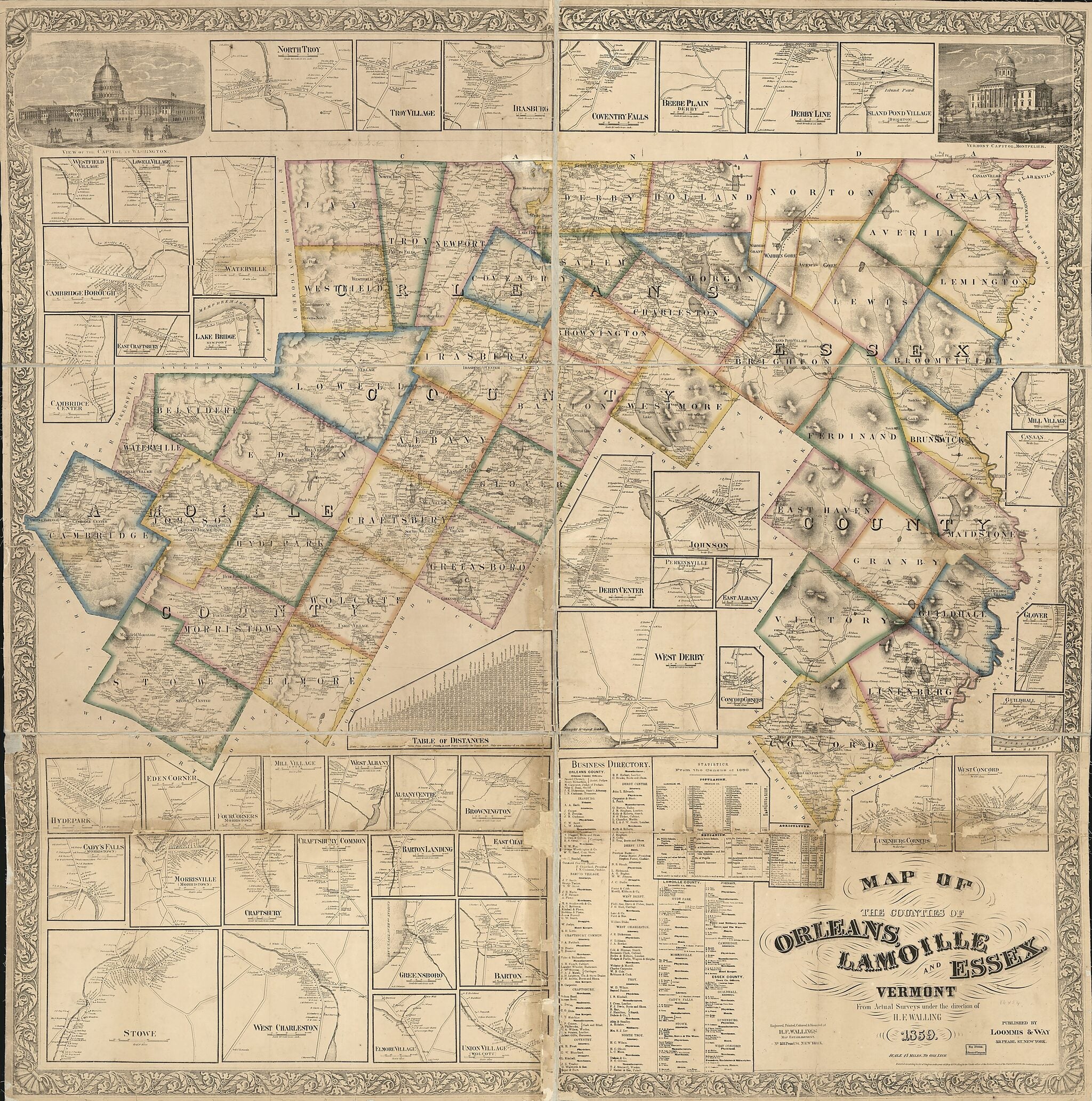 This old map of Map of the Counties of Orleans, Lamoille, and Essex, Vermont from 1859 was created by H.F. Walling&