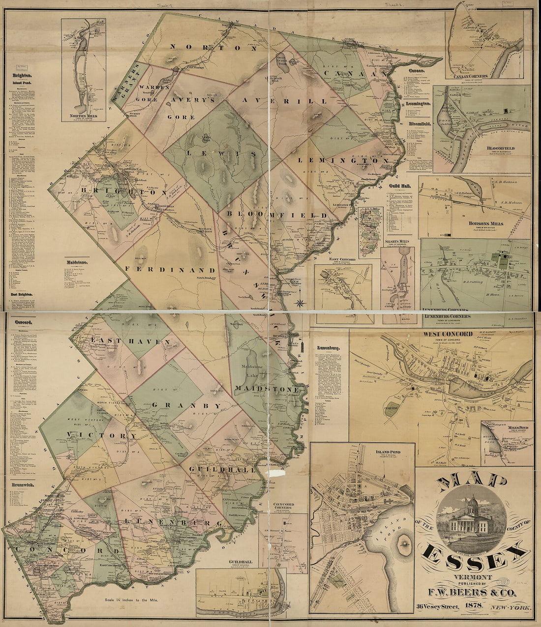 This old map of Map of the County of Essex, Vermont from 1878 was created by F.W. Beers & Co in 1878