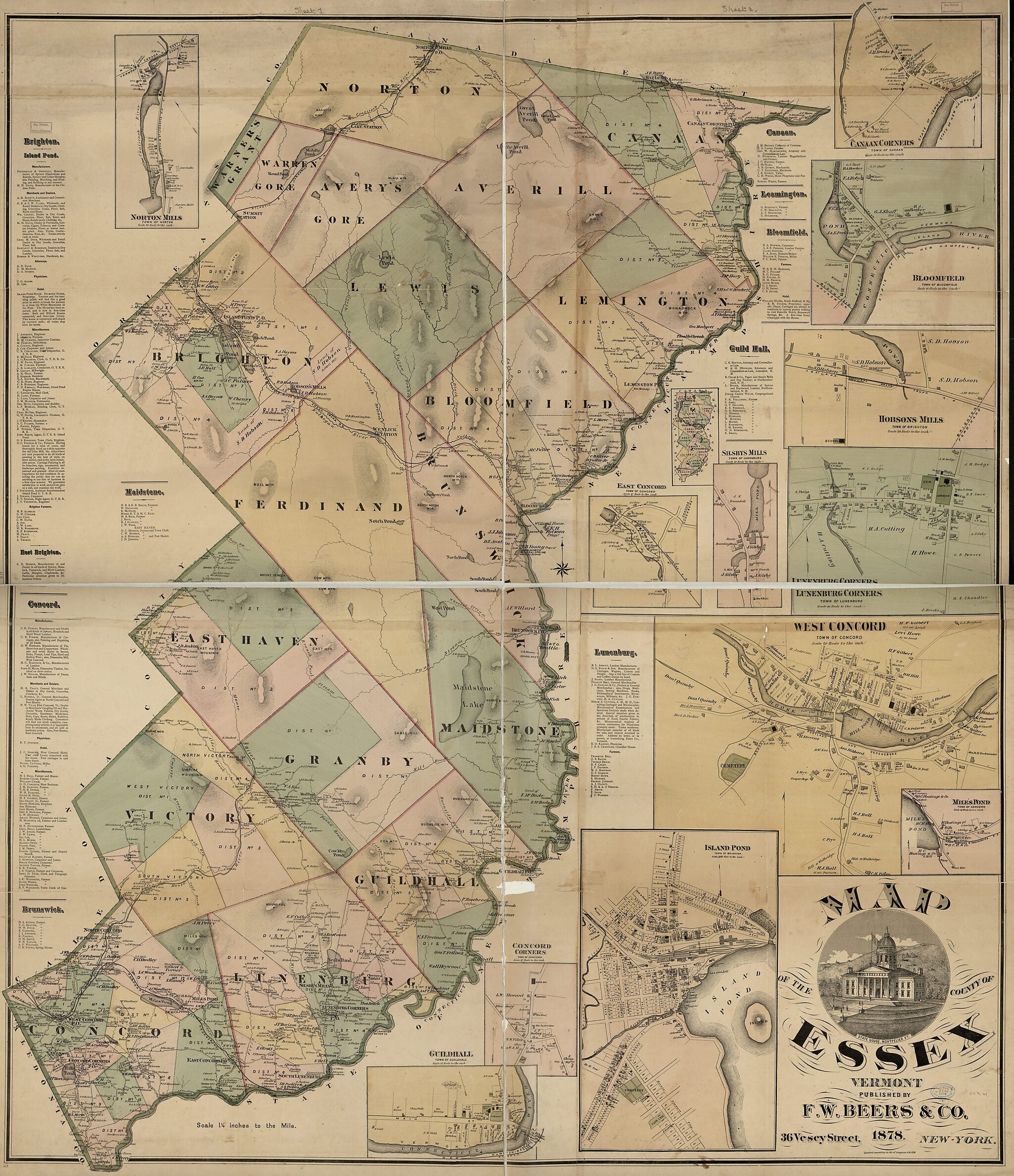 This old map of Map of the County of Essex, Vermont from 1878 was created by F.W. Beers & Co in 1878