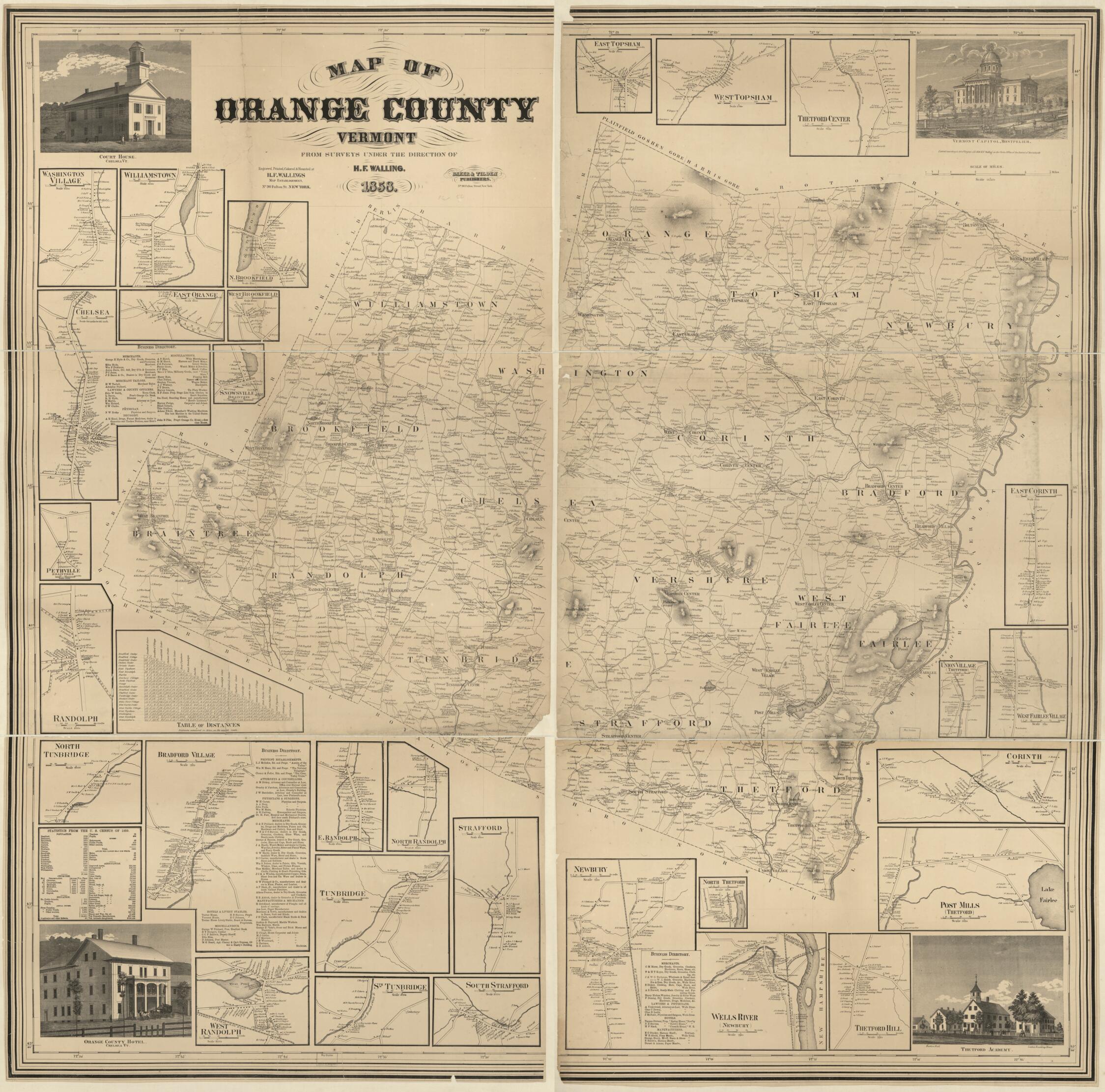 This old map of Map of Orange County, Vermont from 1858 was created by Baker & Tilden, H.F. Walling&