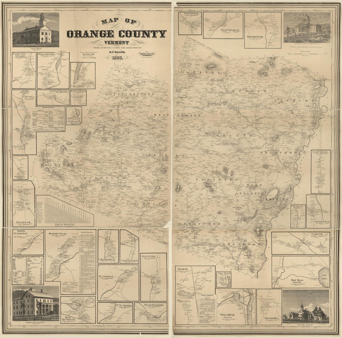 Map of Orange County, Vermont in 1858 by Relic Map Company