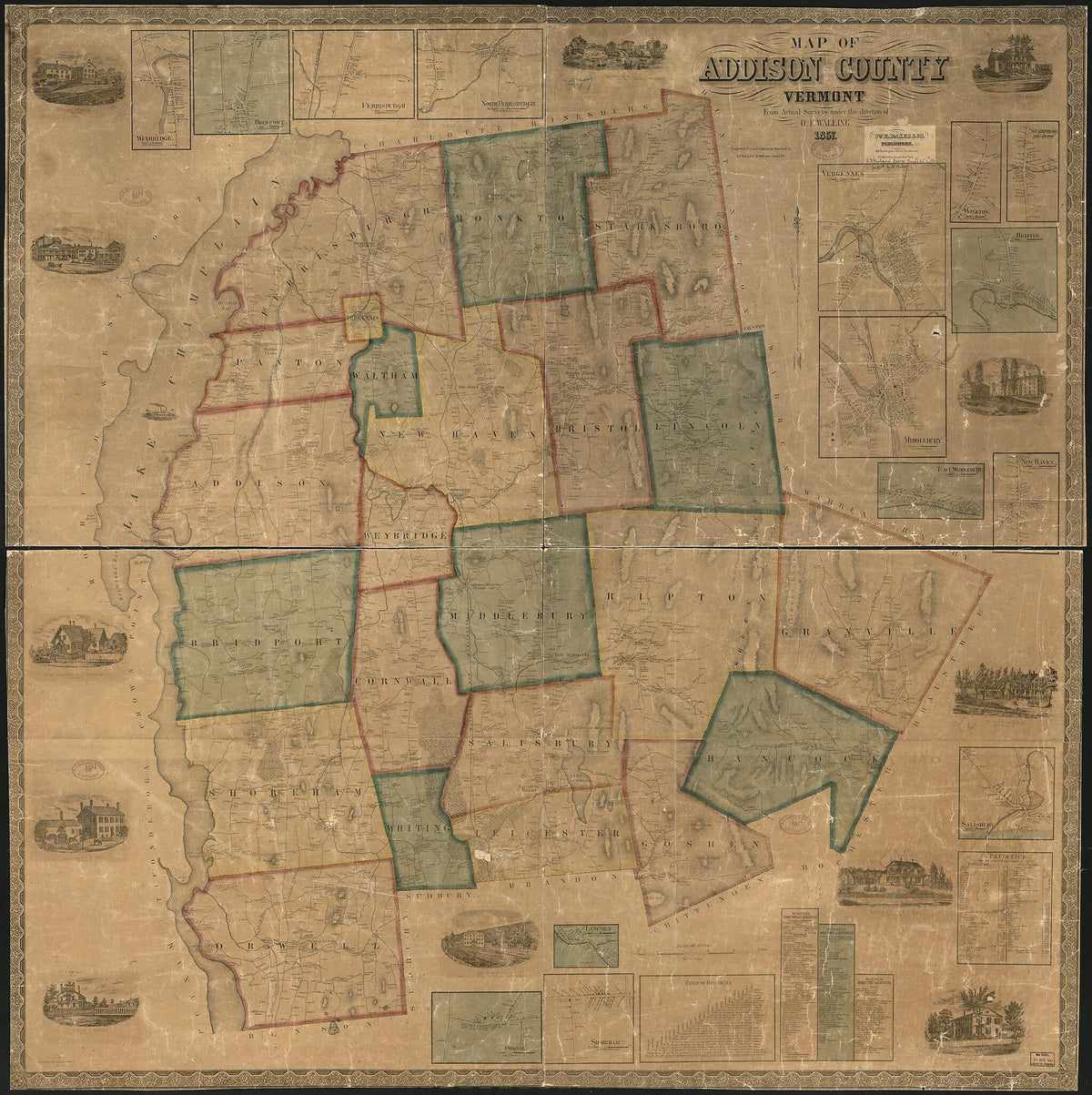 Map of Addison County, Vermont 1857 by Relic Map Company