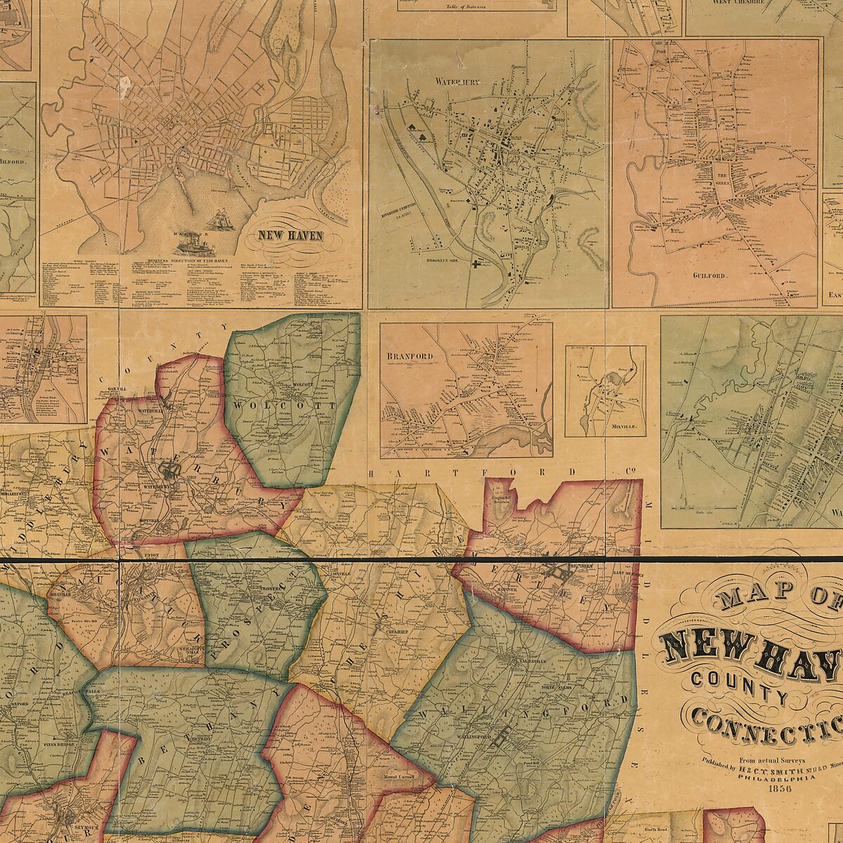 This old map of Map of New Haven County, Connecticut from 1856 was created by  H & C.T. Smith (Firm) in 1856