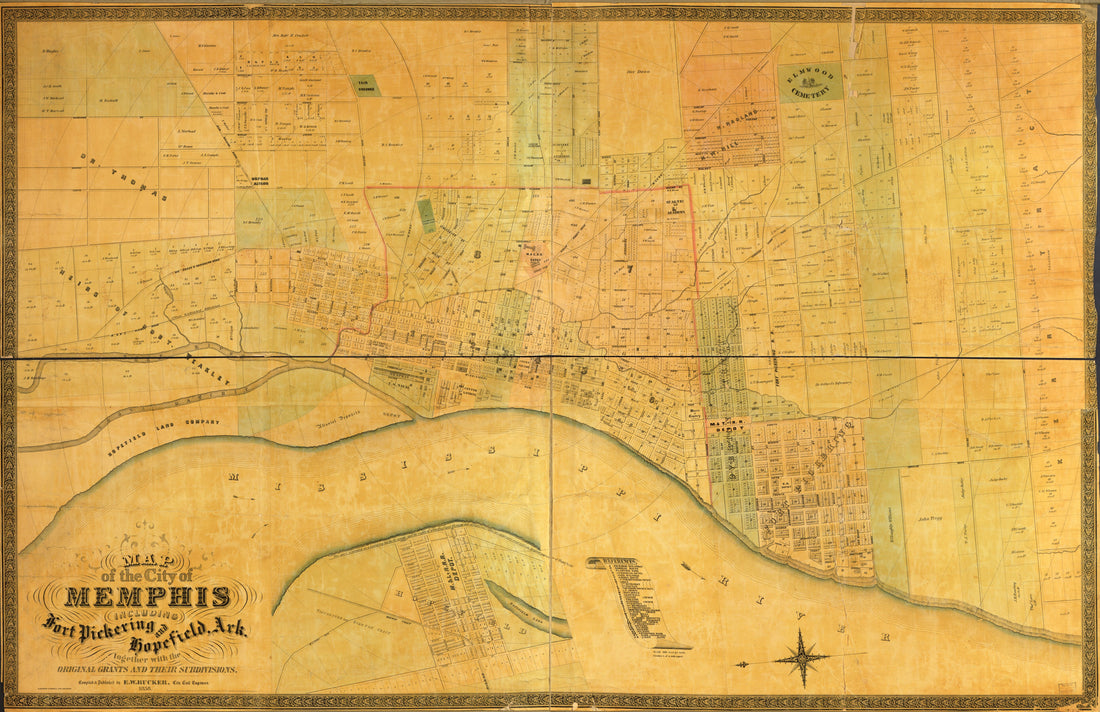This old map of Map of the City of Memphis : Including Fort Pickering and Hopefield,Arkansas : Together With the Original Grants and Their Subdivisions from 1858 was created by Klauprech & Menzel, W. E. Rucker in 1858