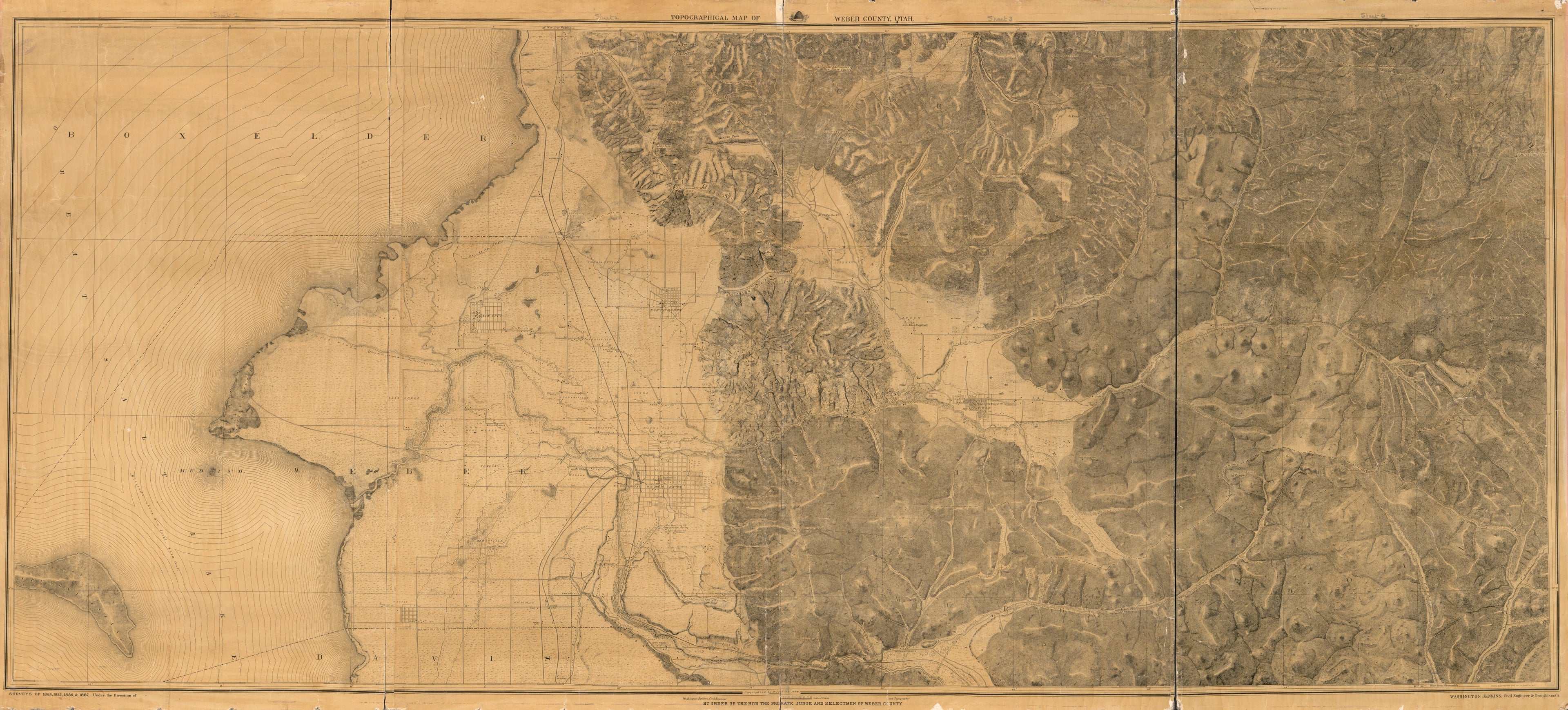 This old map of Topographical Map of Weber County, Utah : Surveys of 1884, 1885, 1886 & 1887 from 1888 was created by Washington Jenkins, Electrotype Engraving Co in 1888