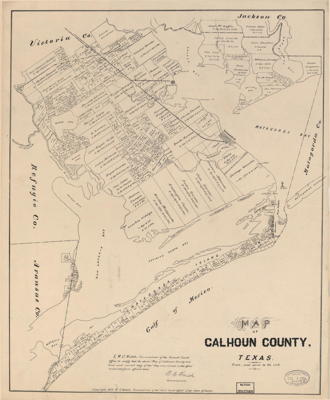 This old map of Map of Calhoun County, Texas from 1879 was created by Texas. General Land Office, W. C. (William C.) Walsh in 1879