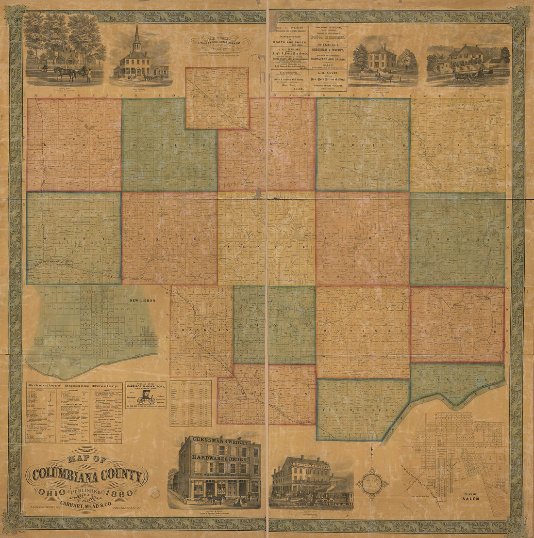 This old map of Map of Columbiana County, Ohio from 1860 was created by Mead & Co Carhart in 1860