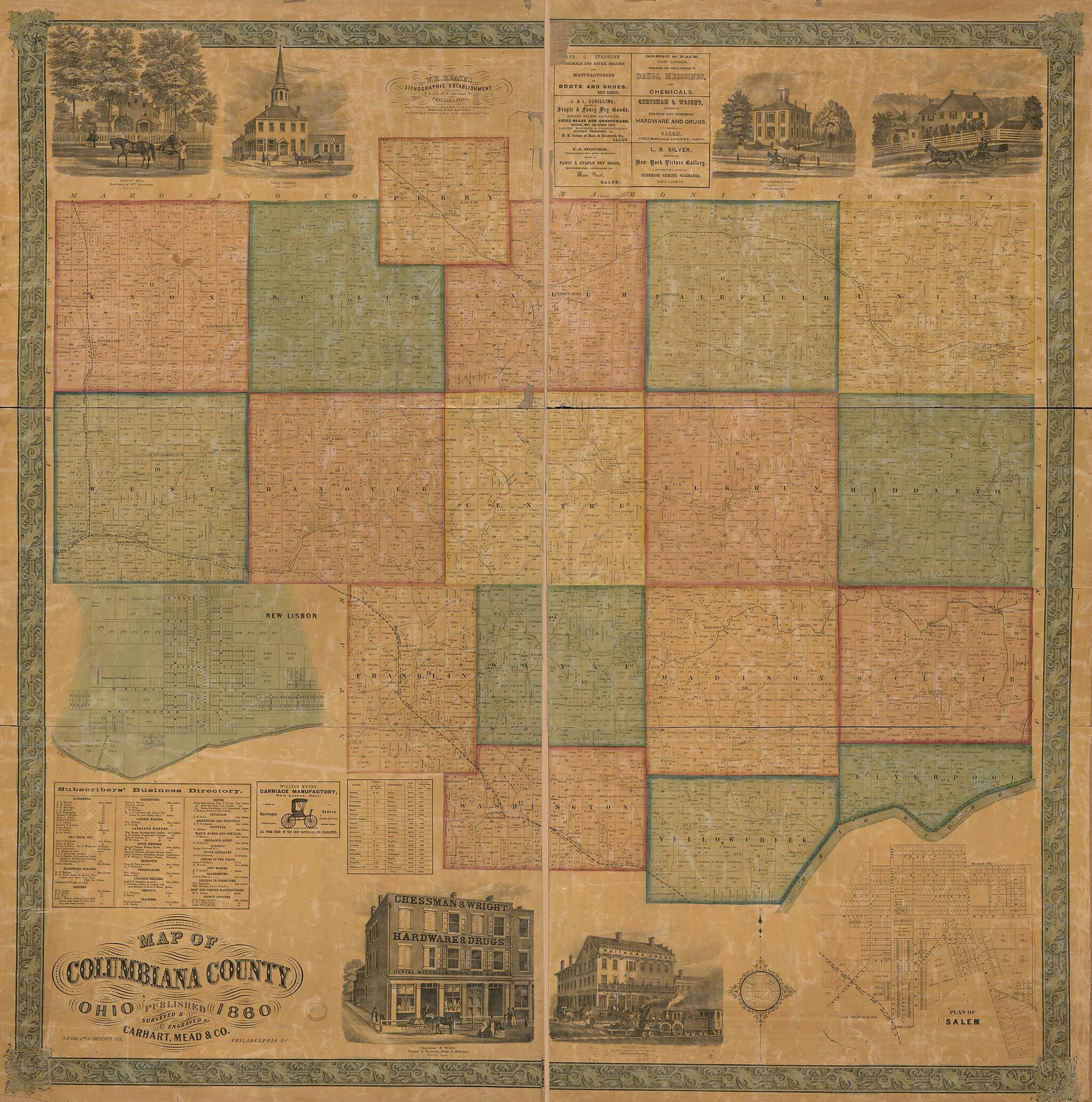 This old map of Map of Columbiana County, Ohio from 1860 was created by Mead & Co Carhart in 1860