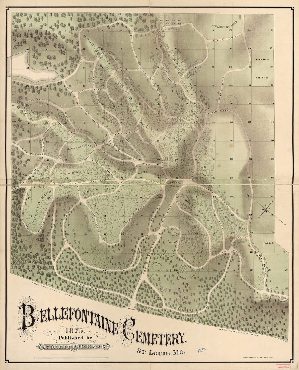 Bellefontaine Cemetery, St. Louis, Mo. (Bellefontaine Cemetery, Saint Louis, Missouri) 1875 by Relic Map Company