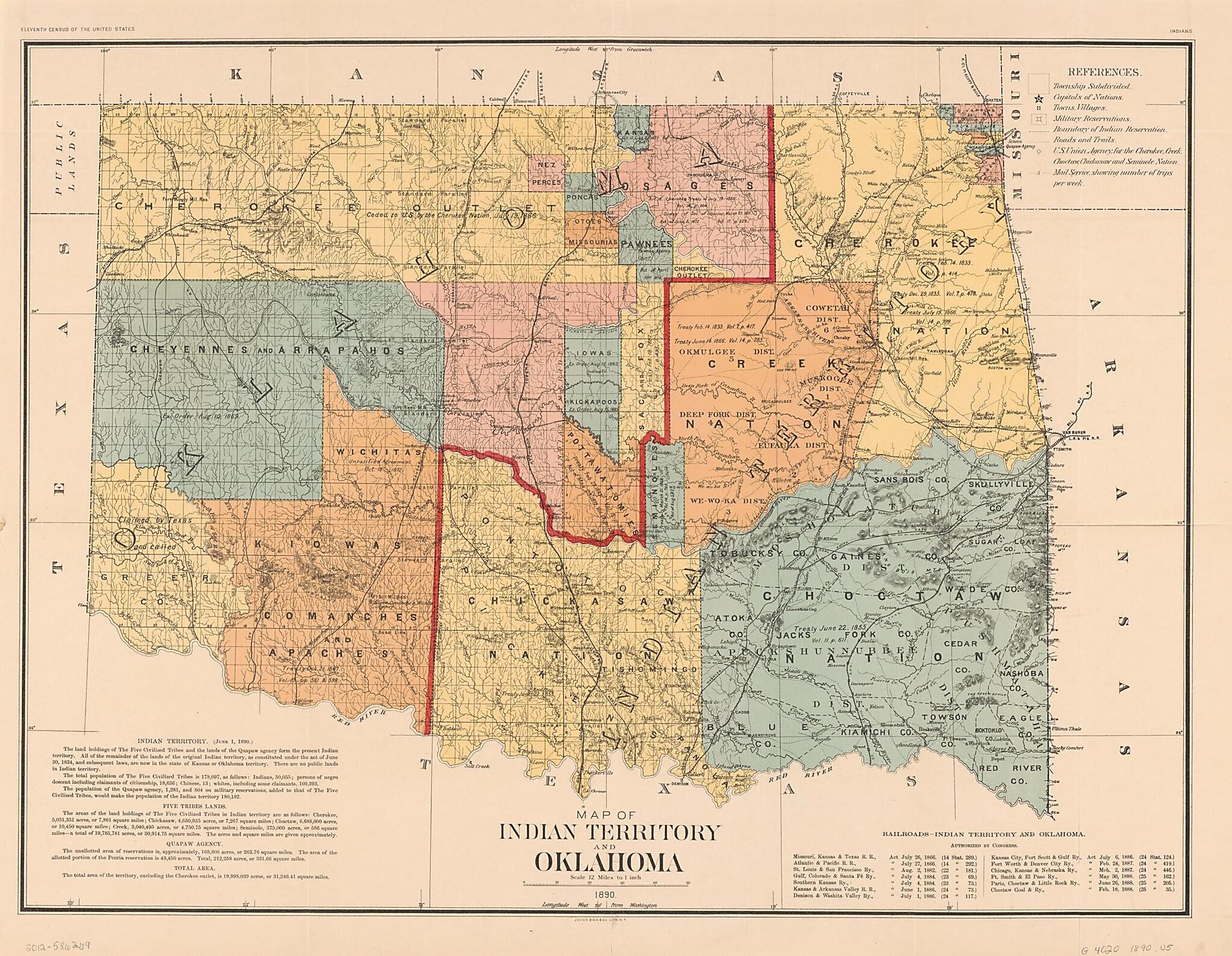 This old map of Map of Indian Territory and Oklahoma from 1890 was created by United States. Bureau of the Census in 1890