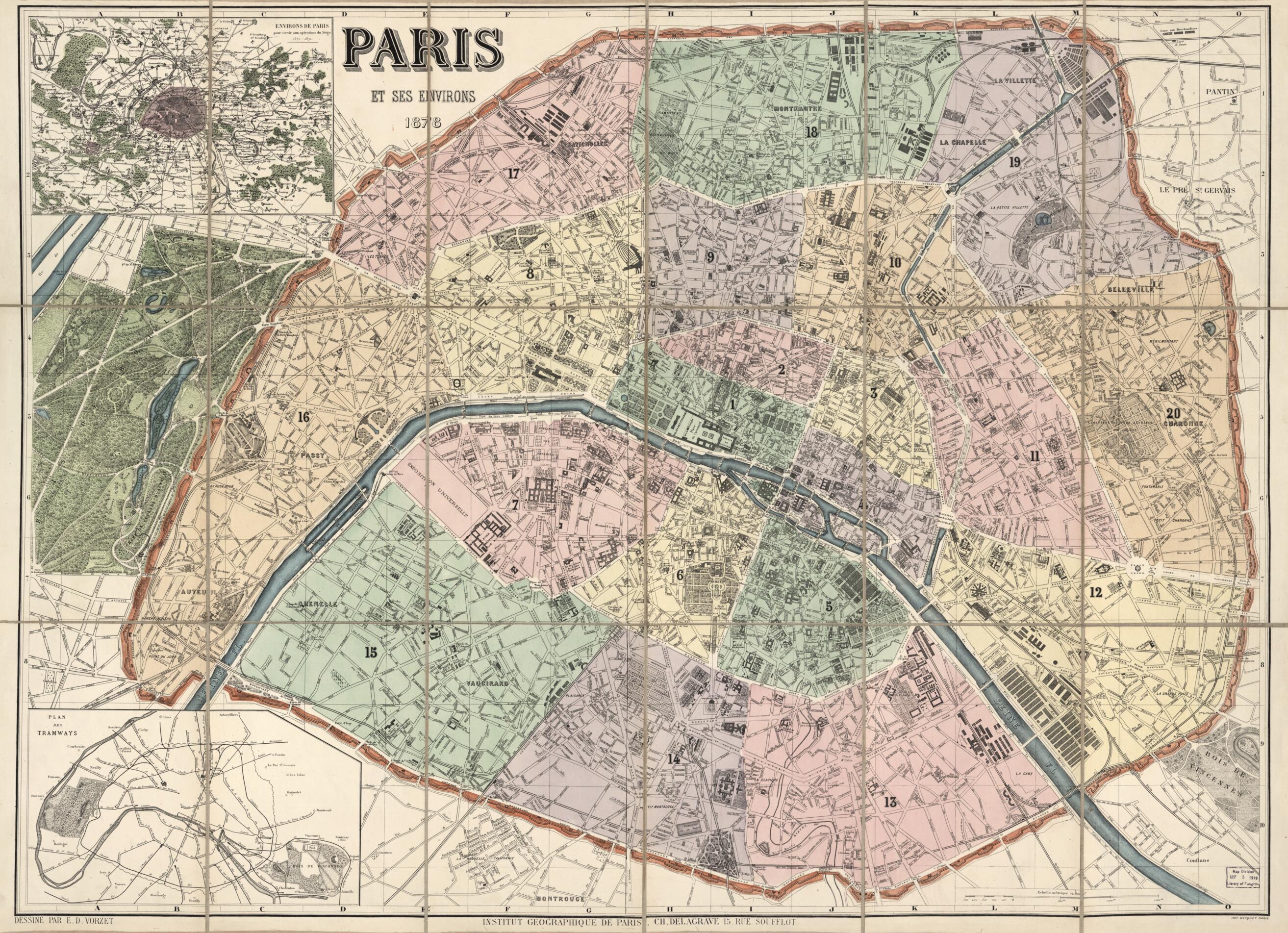 This old map of Paris Et Ses Environs : from 1878 was created by Becquet Frères, Ed. (Eduard) Vorzet, Institut Géographique De Paris in 1878