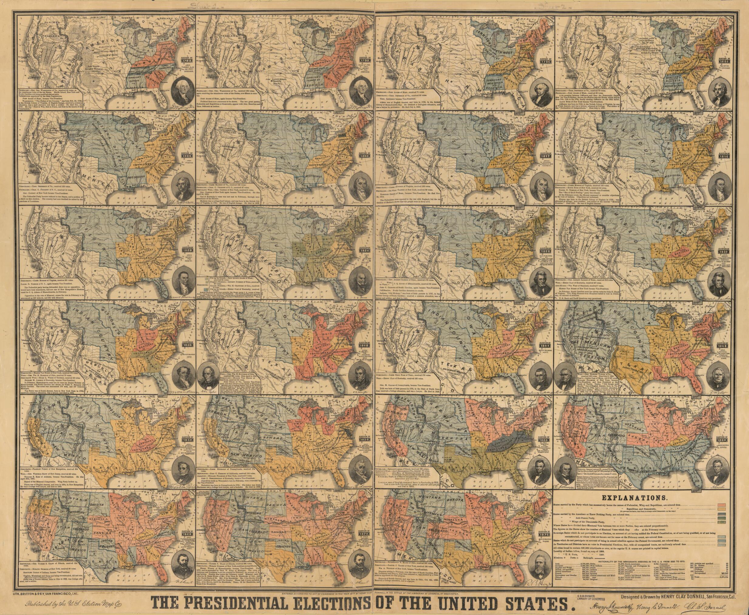 This old map of The Presidential Elections of the United States from 1877 was created by Britton & Rey, Henry Clay Donnell in 1877