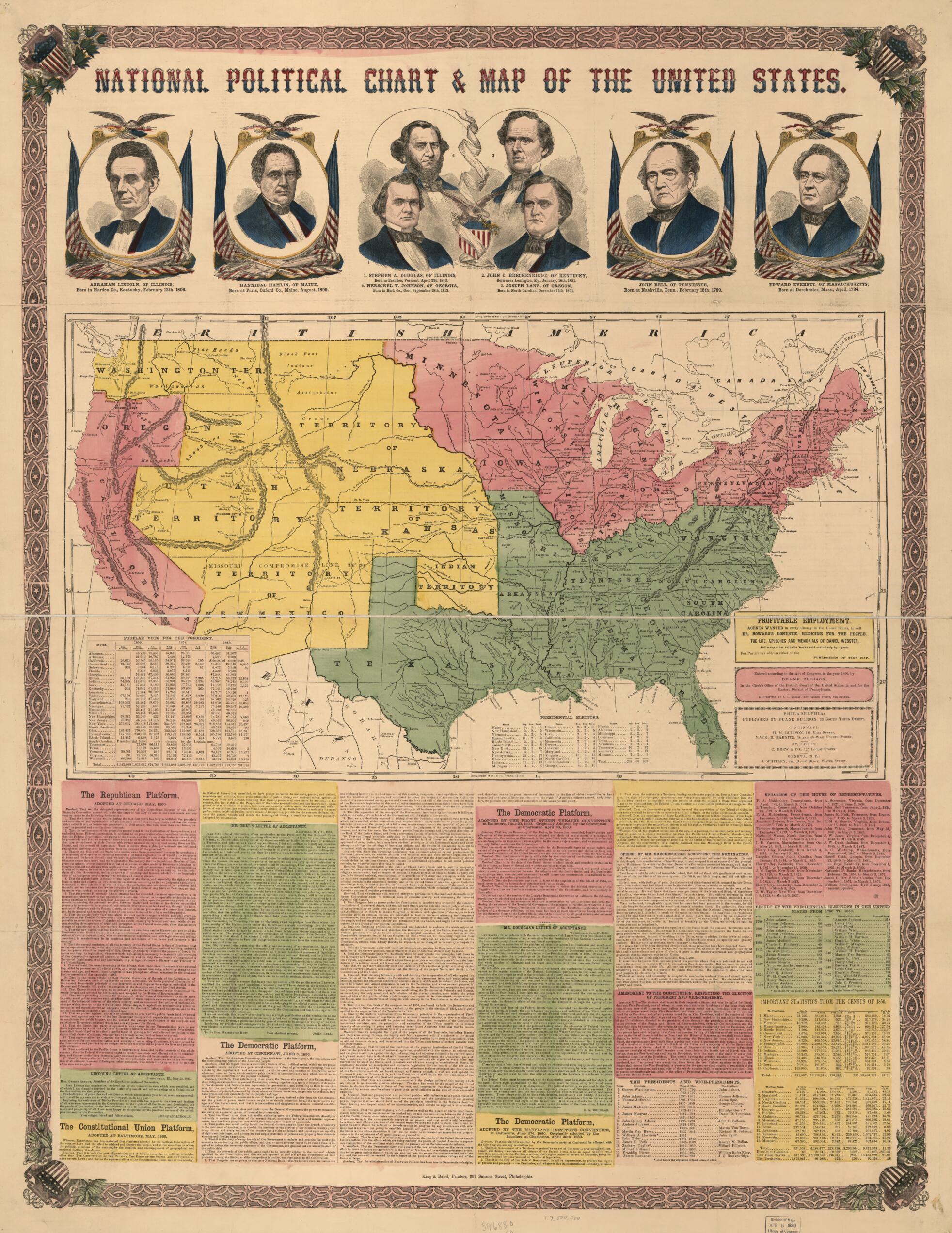 This old map of National Political Chart & Map of the United States from 1860 was created by King & Baird, Duane Rulison in 1860