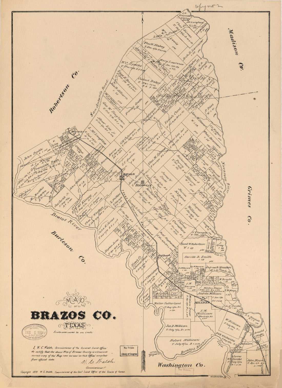 This old map of Map of Brazos Co., Texas (Map of Brazos County, Texas) from 1879 was created by Texas. General Land Office, W. C. (William C.) Walsh in 1879