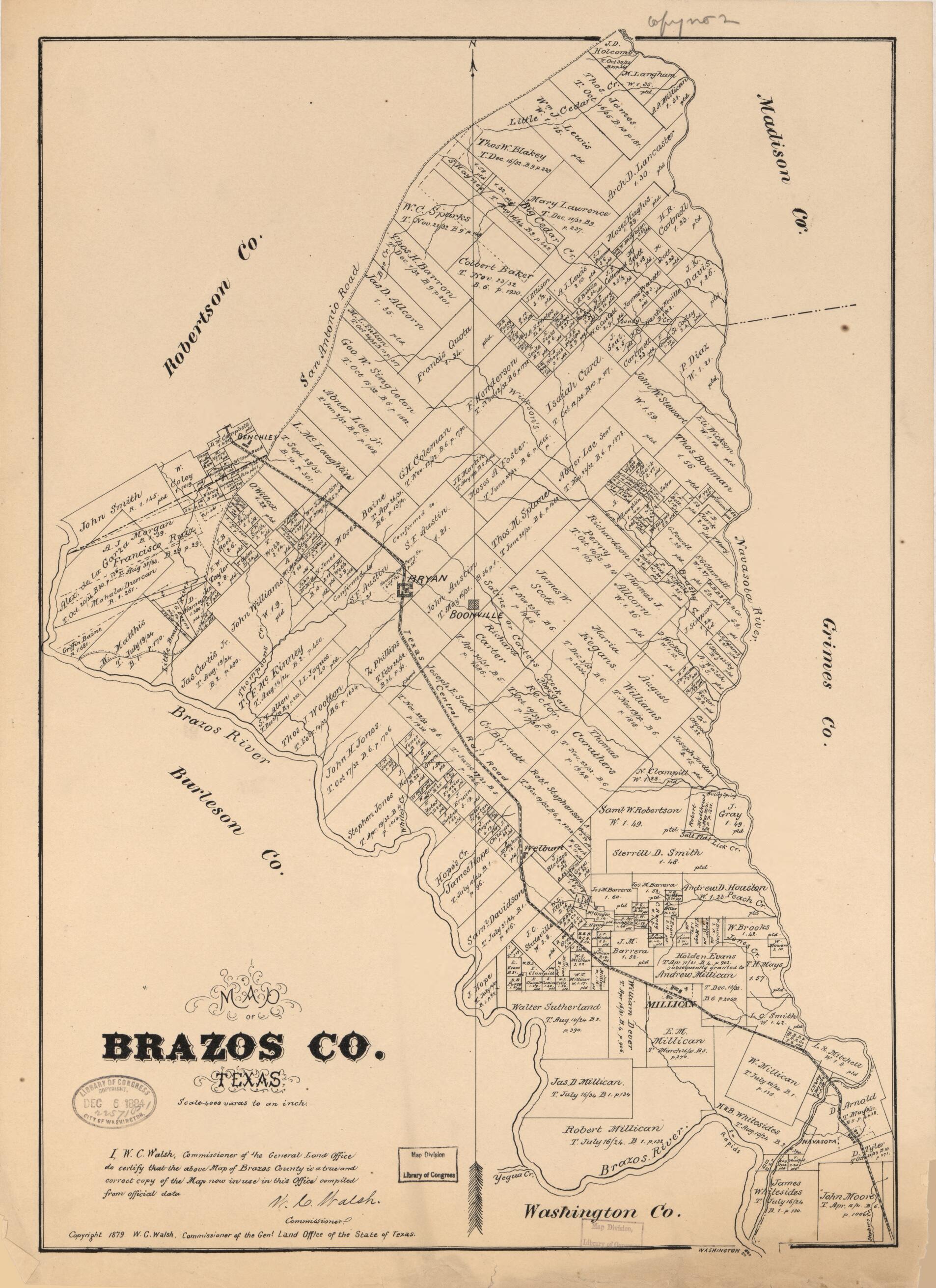 This old map of Map of Brazos Co., Texas (Map of Brazos County, Texas) from 1879 was created by Texas. General Land Office, W. C. (William C.) Walsh in 1879