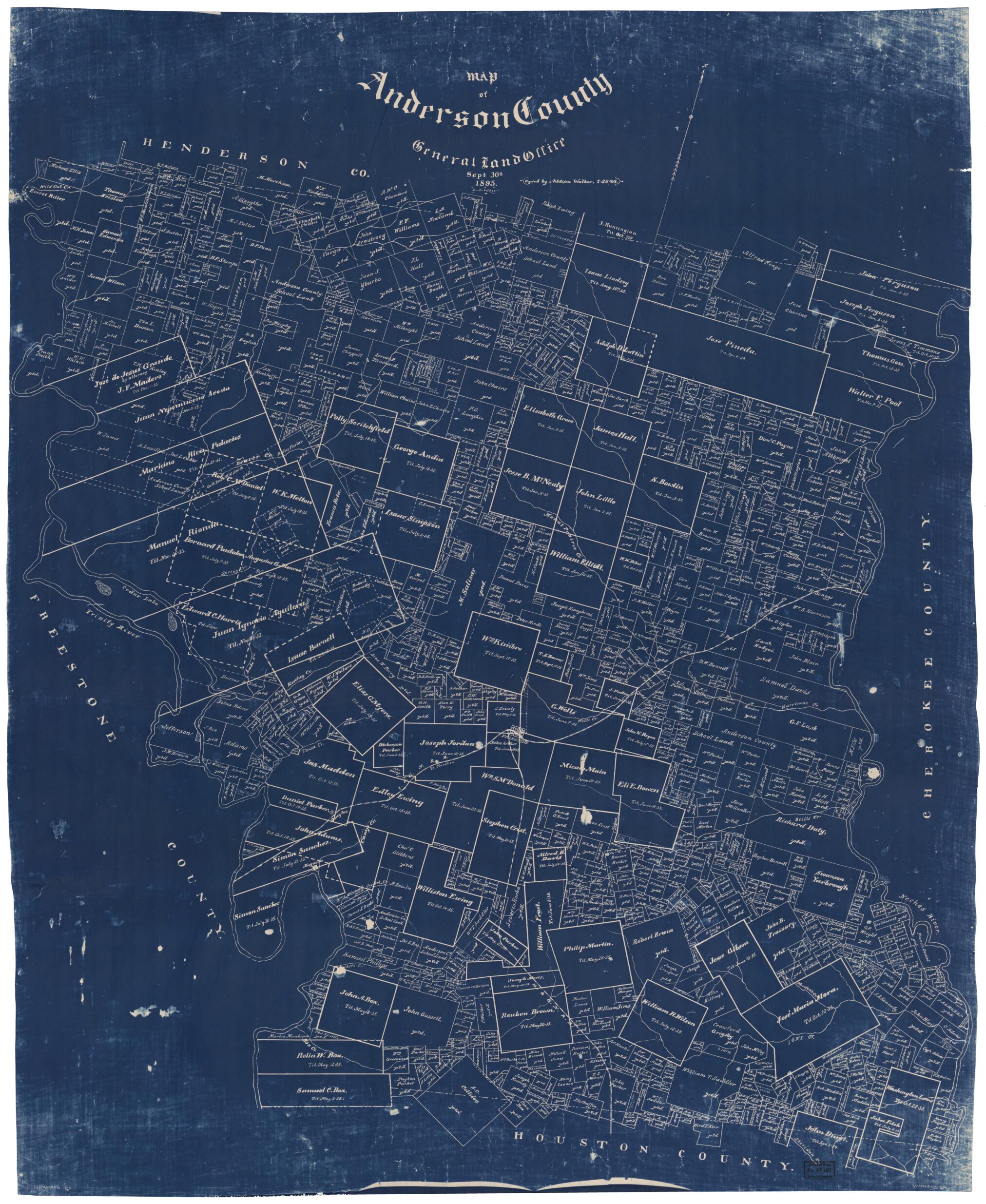 This old map of Map of Anderson County from 1895 was created by Texas. General Land Office in 1895