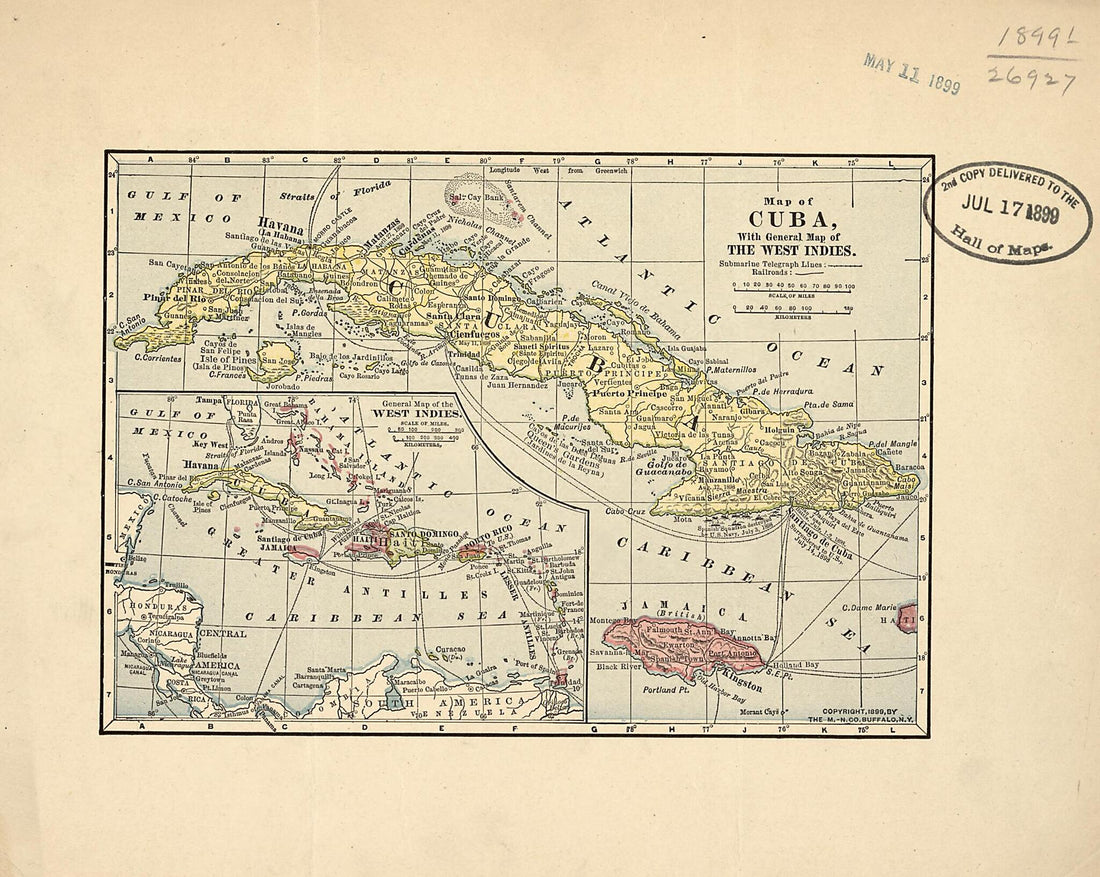 This old map of Map of Cuba With General Map of the West Indies from 1899 was created by Northrup Company in 1899
