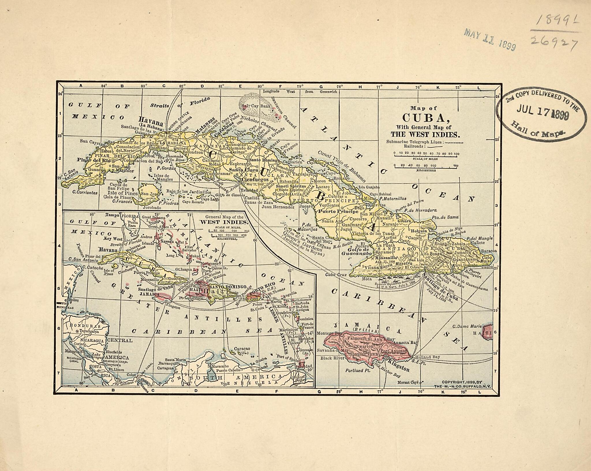 This old map of Map of Cuba With General Map of the West Indies from 1899 was created by Northrup Company in 1899