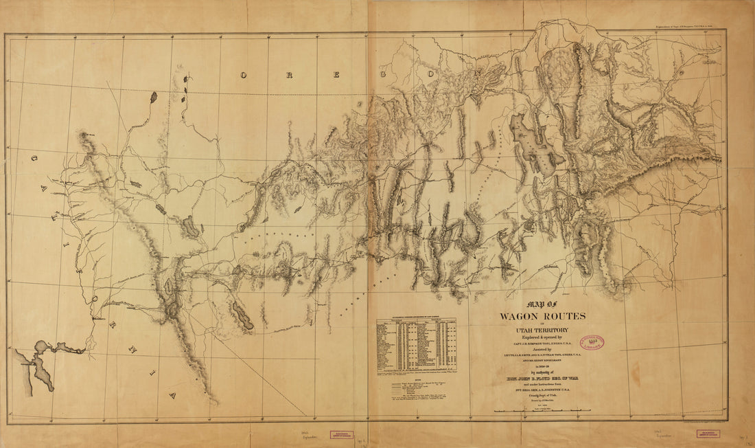 This old map of Map of Wagon Routes In Utah Territory (Explorations of Capt. J.H. Simpson, T.E.U.S.A. In from 1859) was created by Graphic Company, J. R. P. Mechlin, Haldimand Sumner Putnam, J. H. (James Hervey) Simpson, J. K. L. Smith, United States.