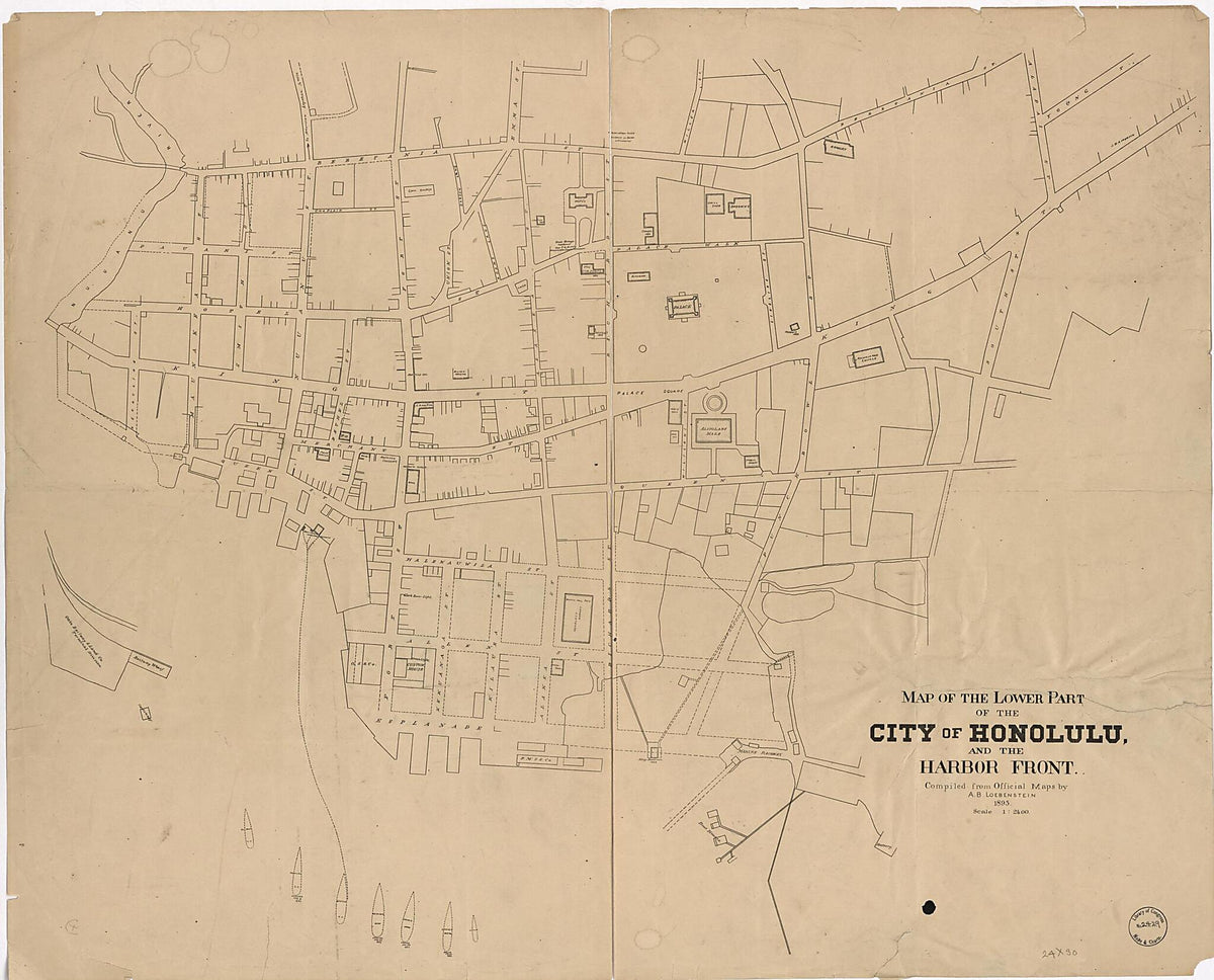 Map of the Lower Part of the City of Honolulu and the Harbor Front 1893 by Relic Map Company