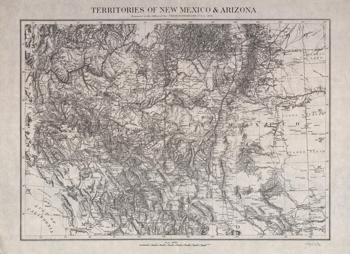Territories of New Mexico & Arizona / Prepared In the Office of the Chief of Engineers U.S.A., 1879. (Territories of New Mexico and Arizona) by Relic Map Company