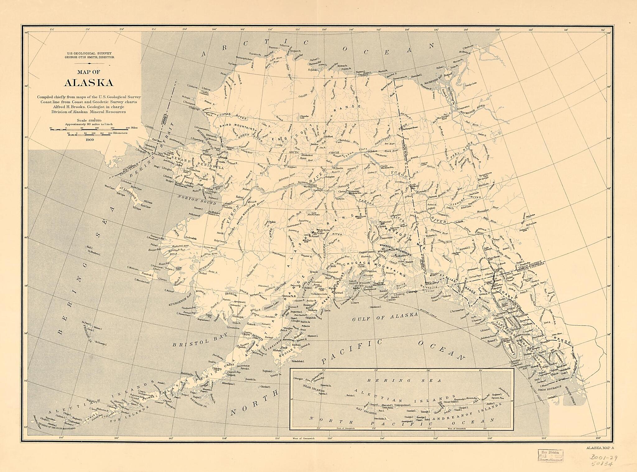This old map of Map of Alaska from 1909 was created by Alfred H. (Alfred Hulse) Brooks, Geological Survey (U.S.), U.S. Coast and Geodetic Survey in 1909