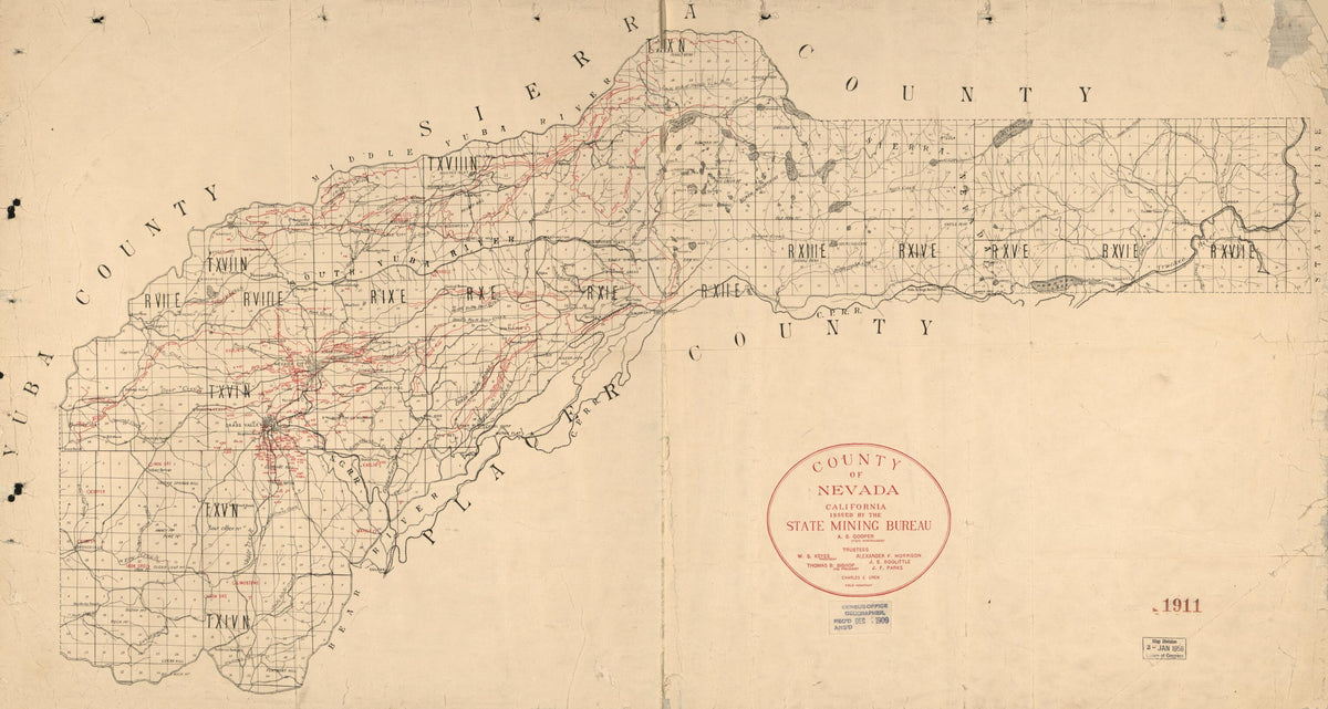 County of Nevada, California 1909 by Relic Map Company