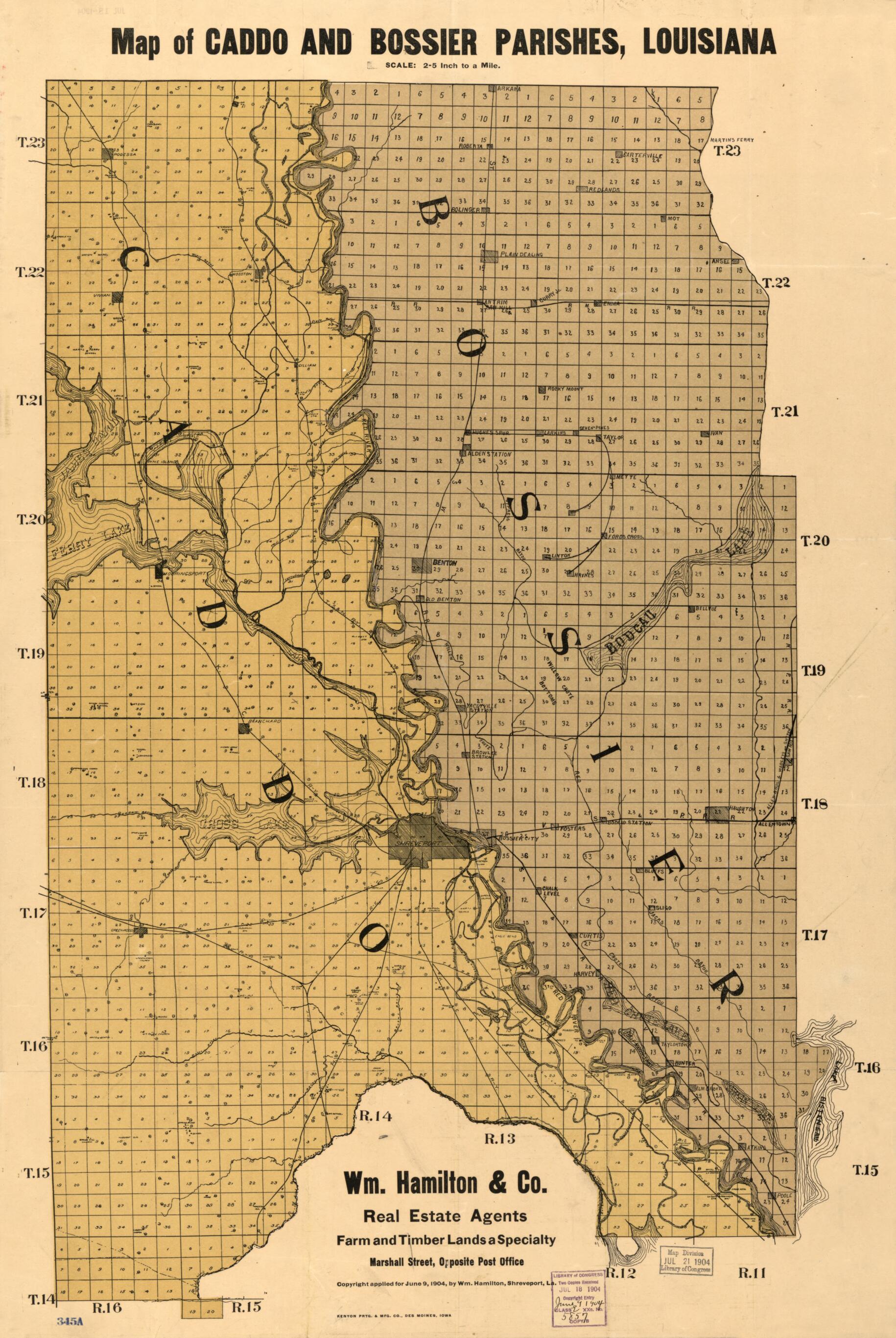 This old map of Map of Caddo and Bossier Parishes, Louisiana from 1904 was created by William Hamilton in 1904
