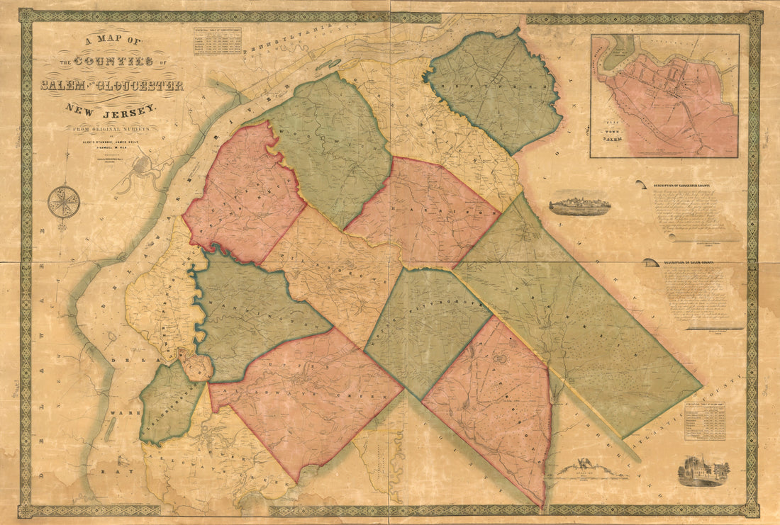 This old map of A Map of the Counties of Salem and Gloucester, New Jersey : from Actual Surveys from 1849 was created by James Keily, Samuel M. Rea, Smith & Wistar in 1849