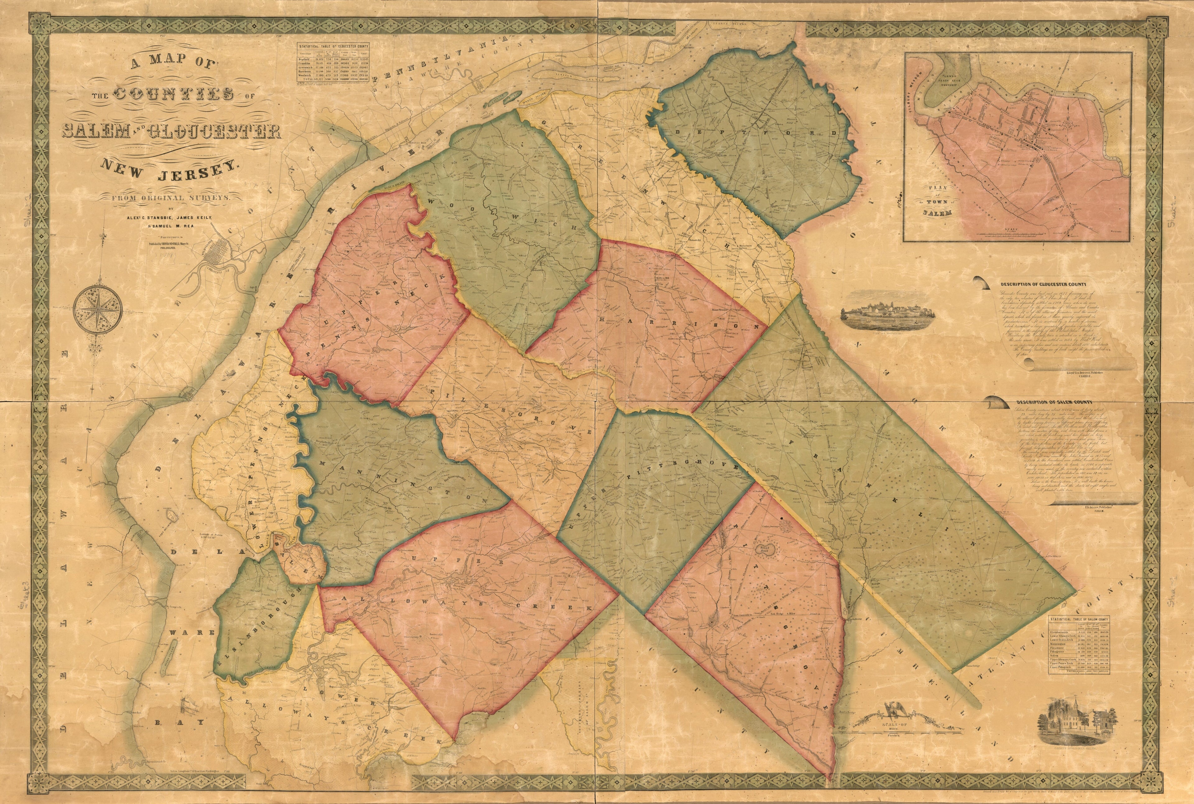 This old map of A Map of the Counties of Salem and Gloucester, New Jersey : from Actual Surveys from 1849 was created by James Keily, Samuel M. Rea, Smith & Wistar in 1849