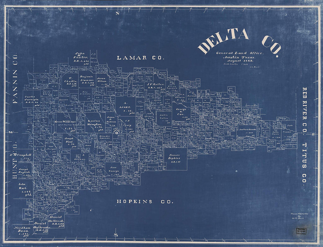 This old map of Delta County (Delta County, Texas) from 1889 was created by J. L. Blain, Texas. General Land Office in 1889