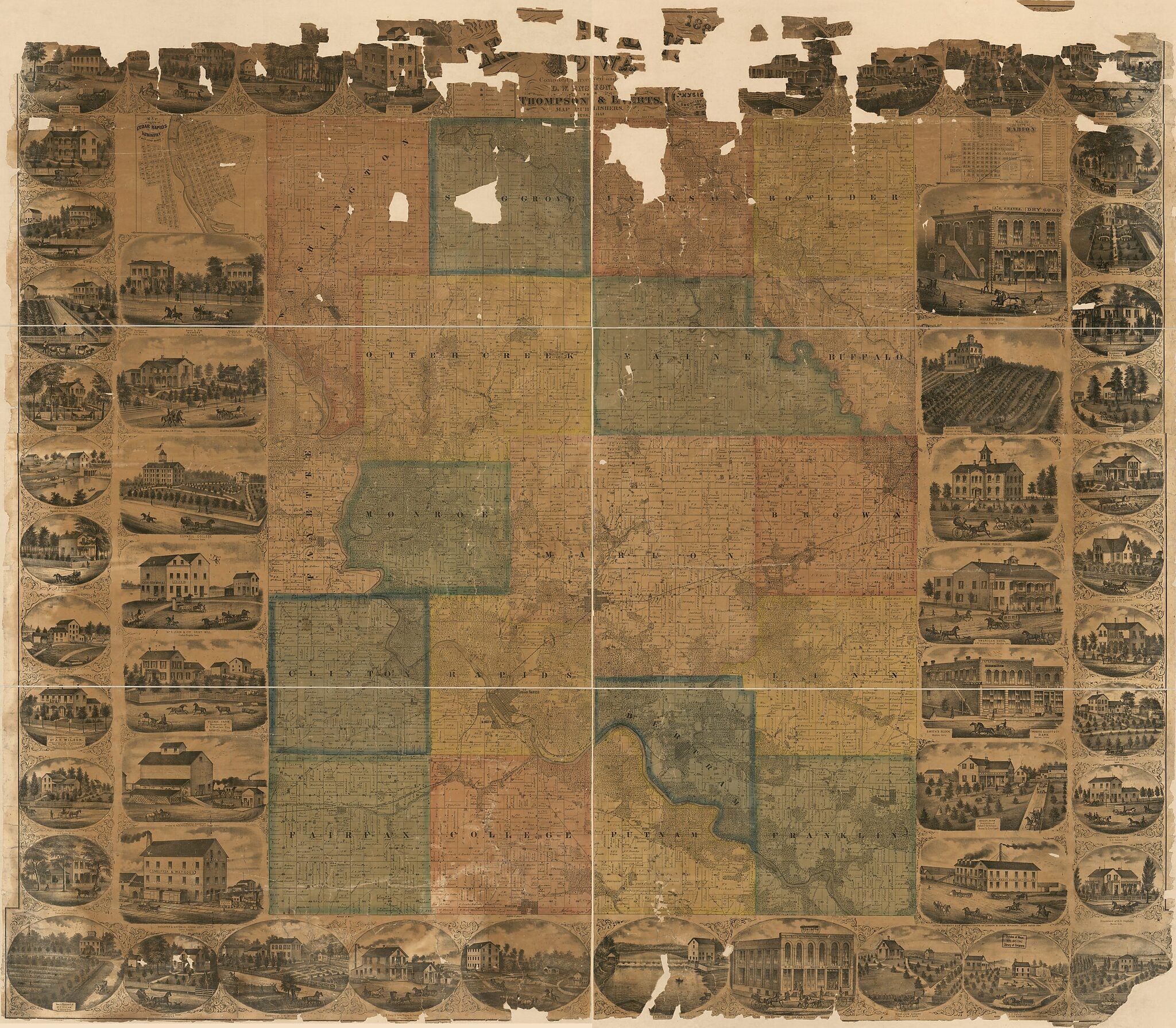 This old map of Map of Linn County, Iowa from 1869 was created by D.W. Ensign & Co in 1869
