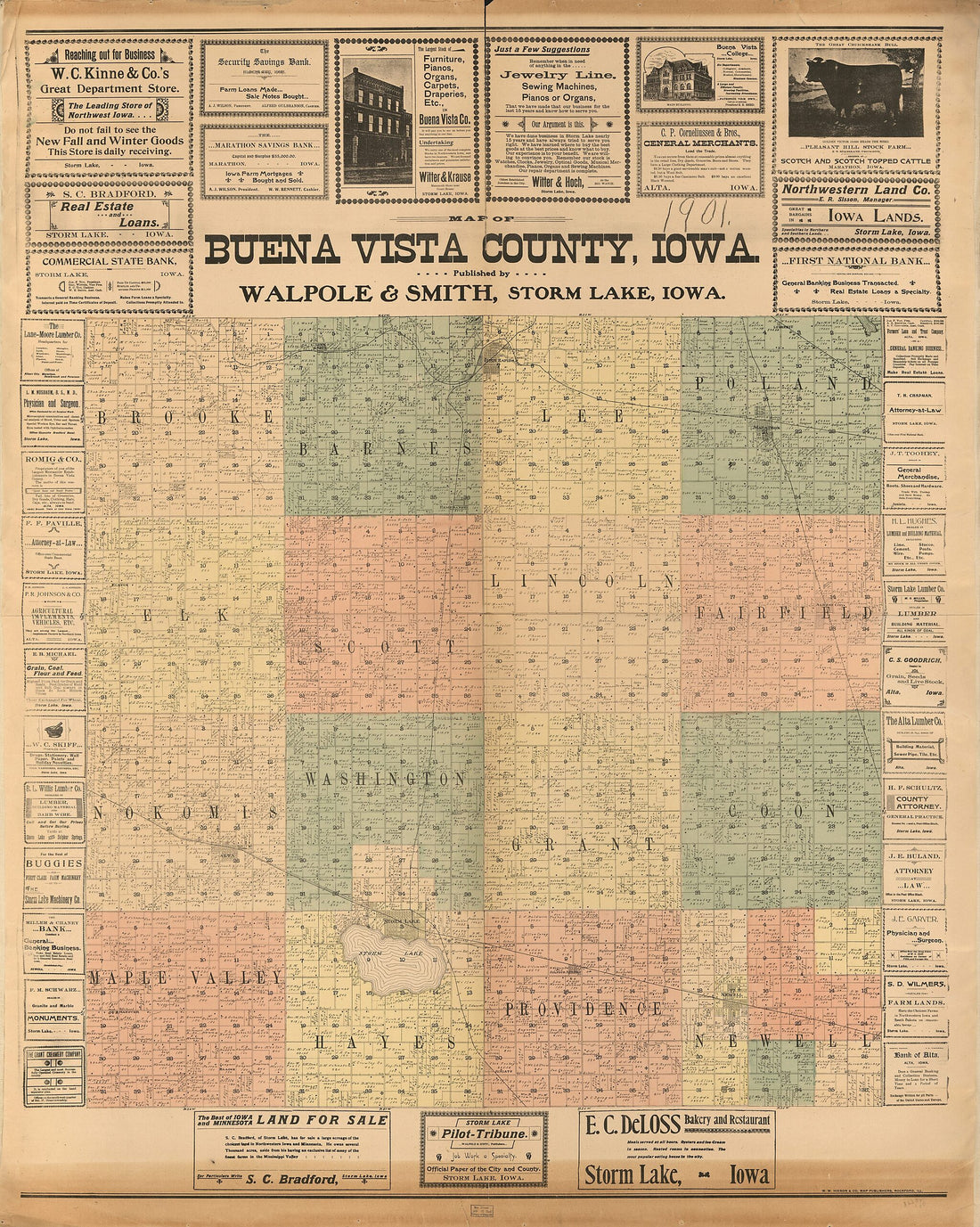 This old map of Map of Buena Vista County, Iowa from 1901 was created by W.W. Hixson & Co, Walpole & Smith in 1901