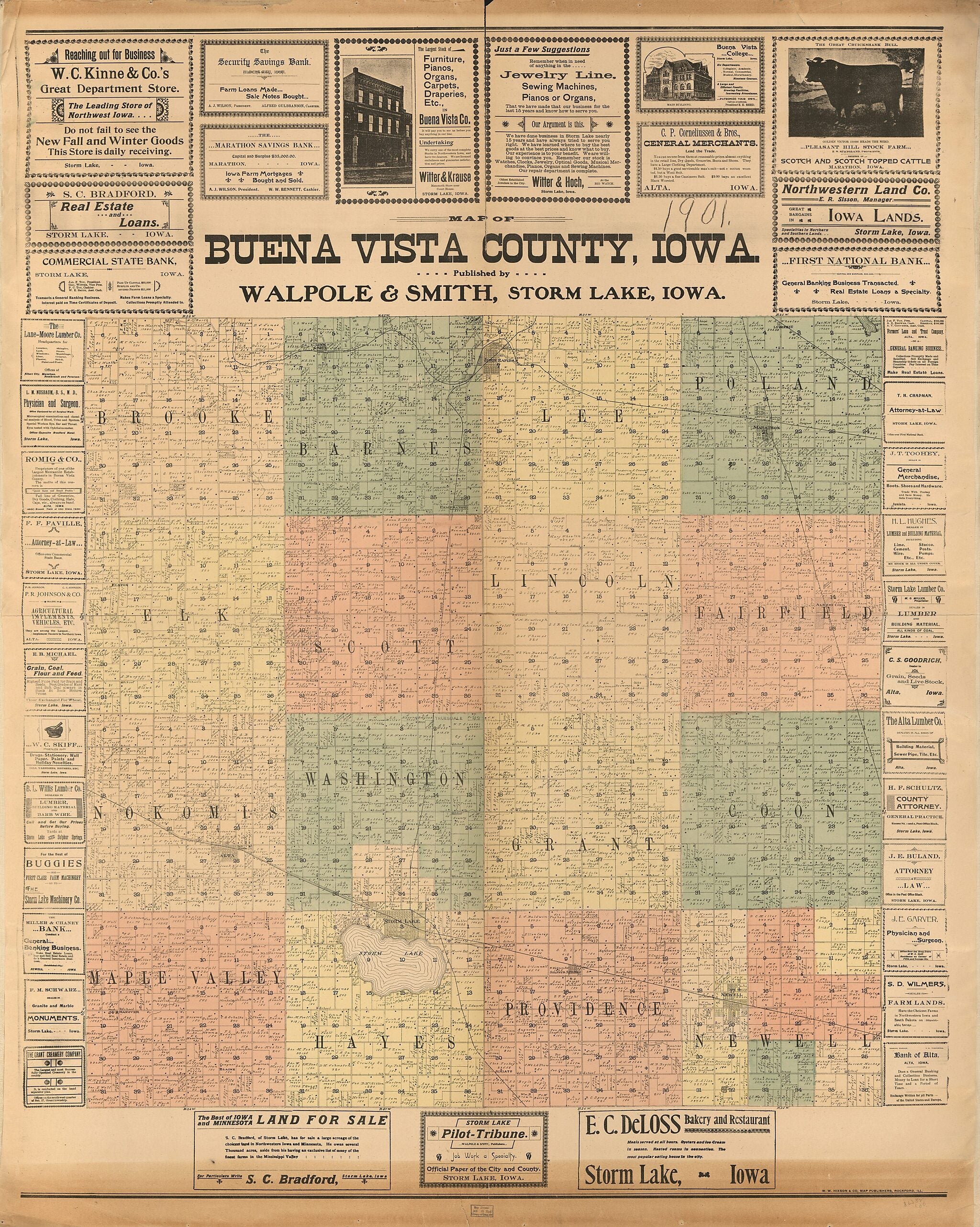 This old map of Map of Buena Vista County, Iowa from 1901 was created by W.W. Hixson & Co, Walpole & Smith in 1901
