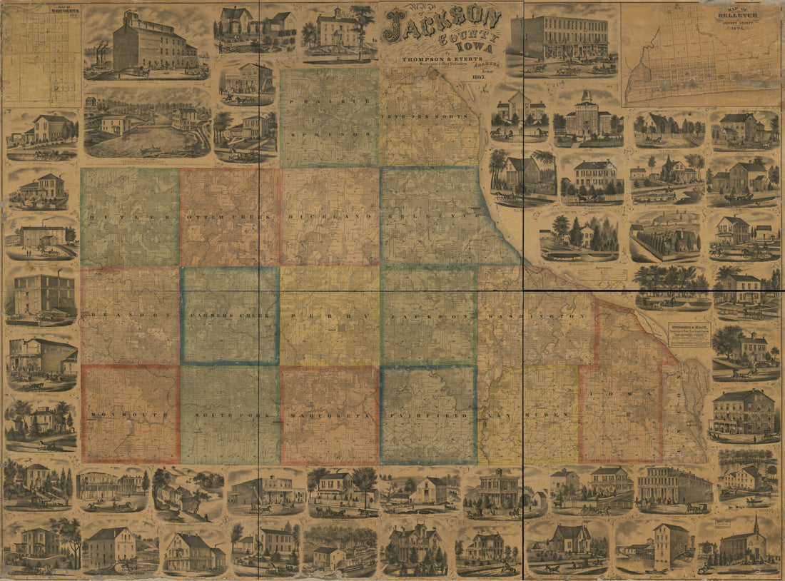 This old map of Map of Jackson County, Iowa from 1867 was created by Thompson and Everts in 1867