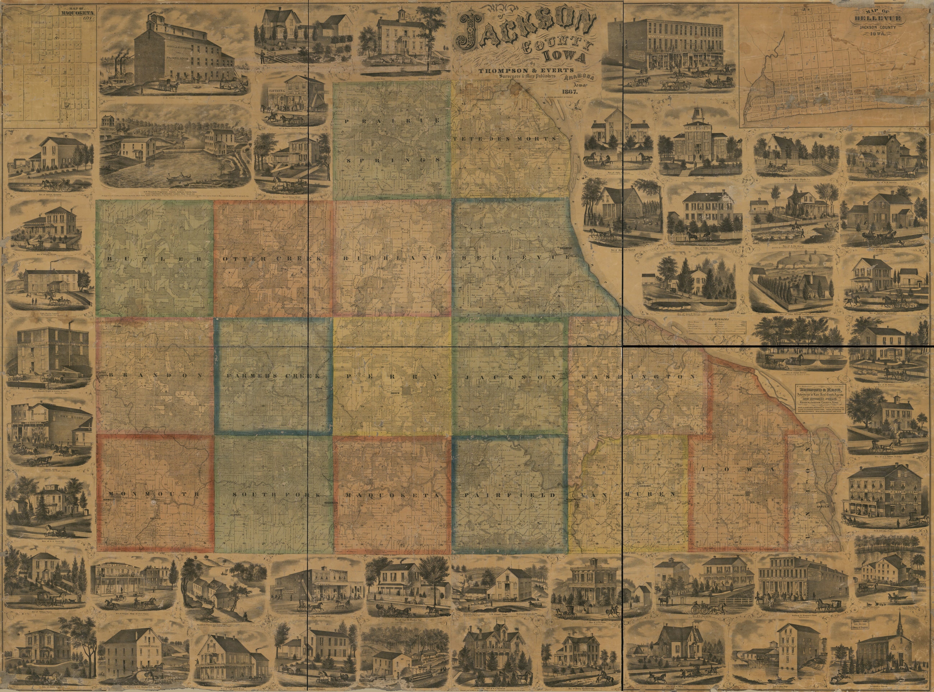 This old map of Map of Jackson County, Iowa from 1867 was created by Thompson and Everts in 1867