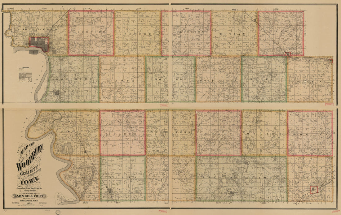 This old map of Map of Woodbury County, Iowa from 1884 was created by Wm. (William) Bracher, F. Bourquin & Co, Warner & Foote in 1884