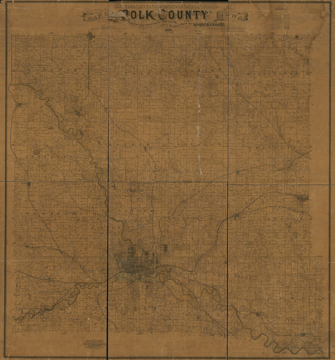This old map of Map of Polk County, Iowa from 1885 was created by Warner & Foote in 1885