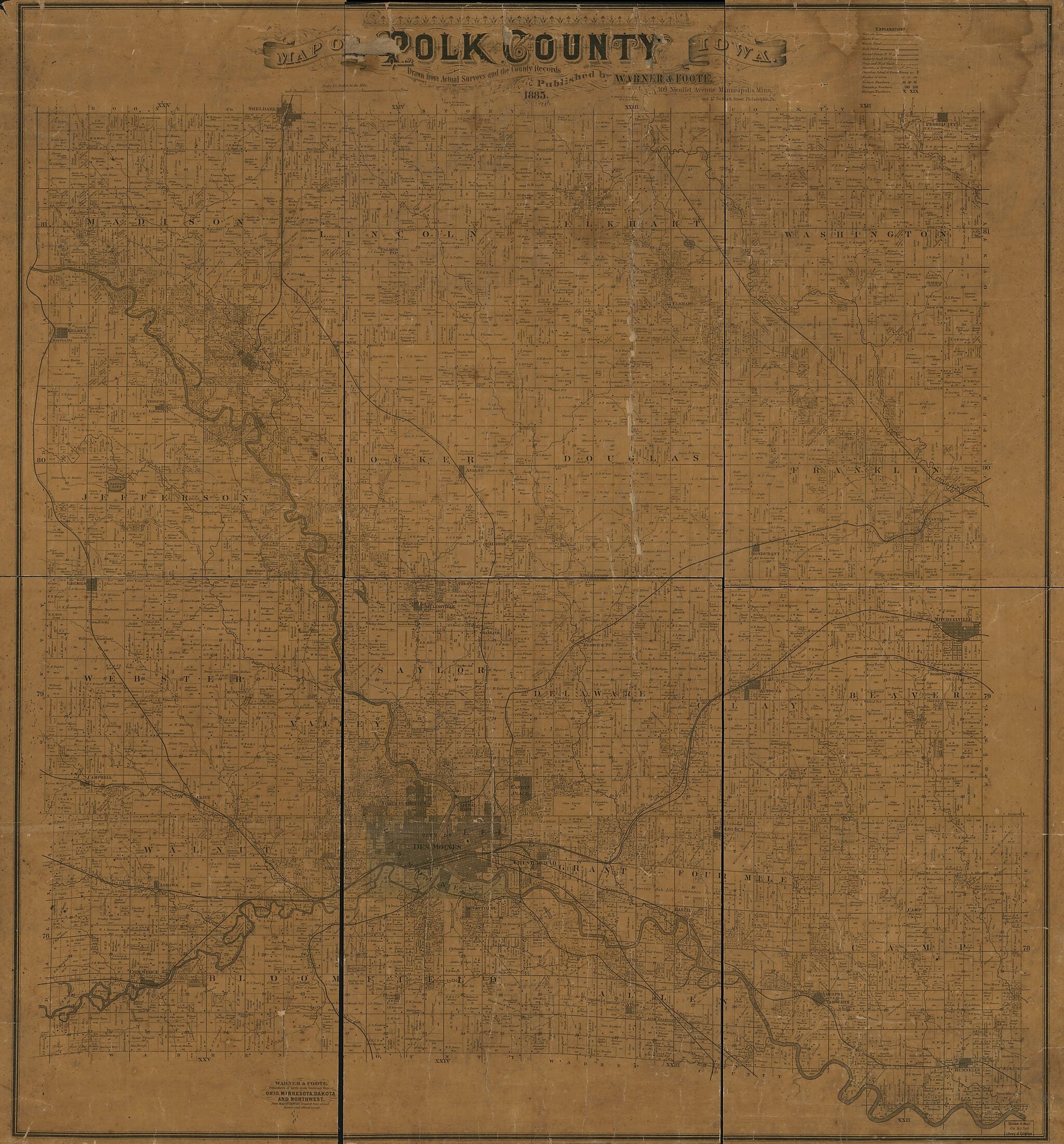 This old map of Map of Polk County, Iowa from 1885 was created by Warner & Foote in 1885