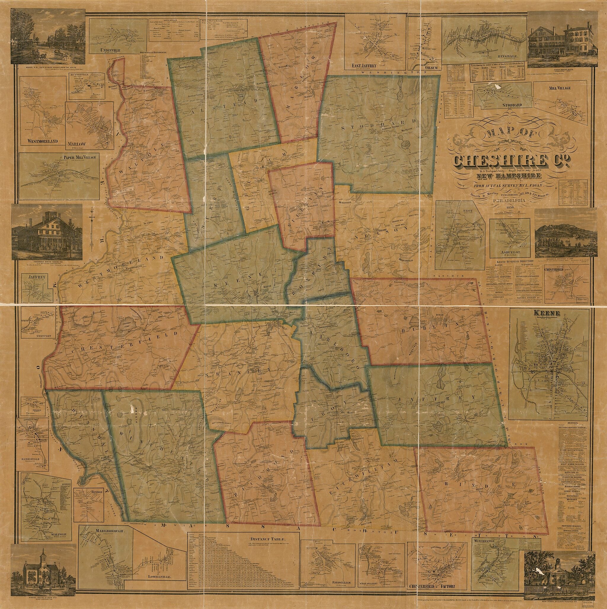 This old map of Map of Cheshire County, New Hampshire (Map of Cheshire County, New Hampshire) from 1858 was created by L. Fagan, Smith & Morley in 1858