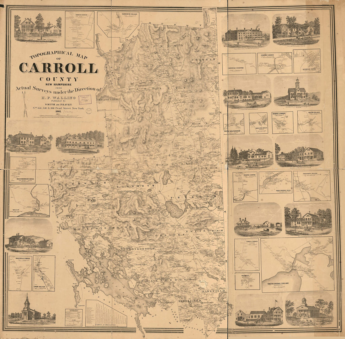 This old map of Topographical Map of Carroll County, New Hampshire from 1861 was created by Smith & Peavey, E. M. Woodford in 1861