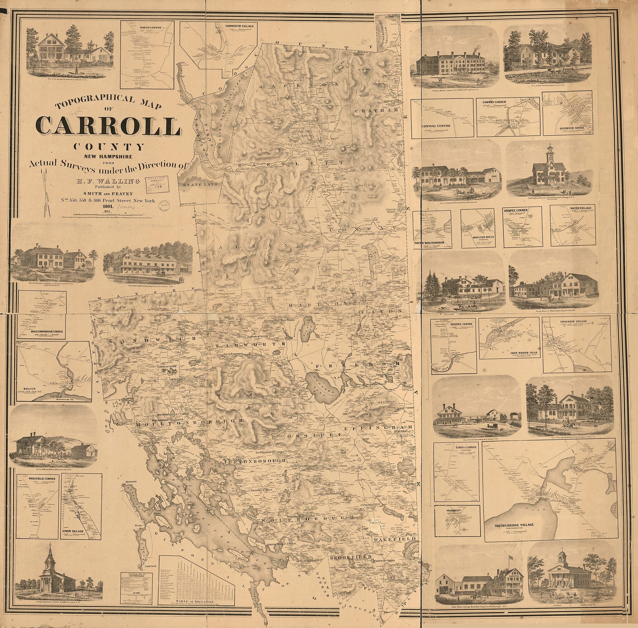 This old map of Topographical Map of Carroll County, New Hampshire from 1861 was created by Smith & Peavey, E. M. Woodford in 1861
