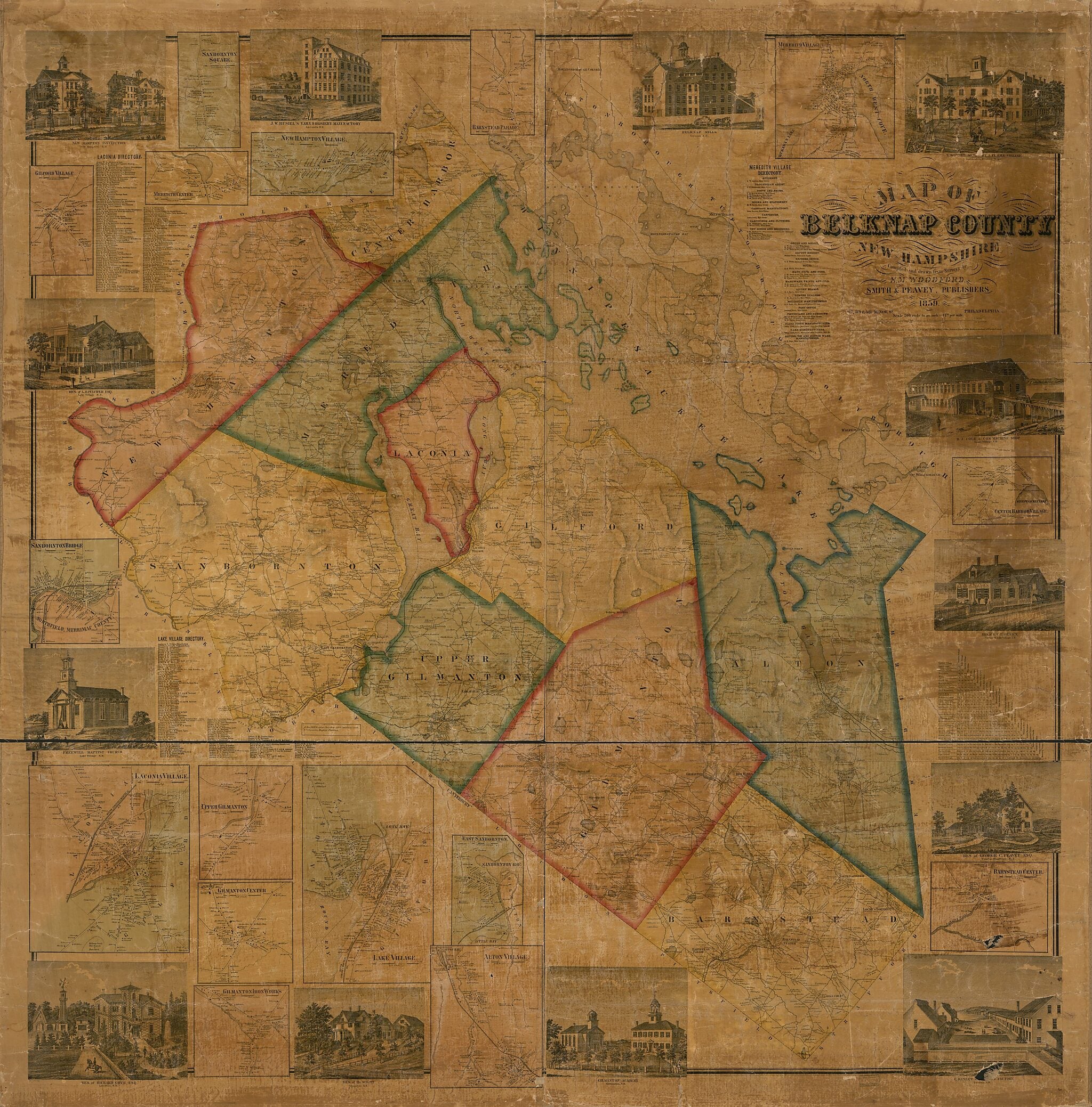 This old map of Map of Belknap County, New Hampshire from 1859 was created by Smith & Peavey, E. M. Woodford in 1859