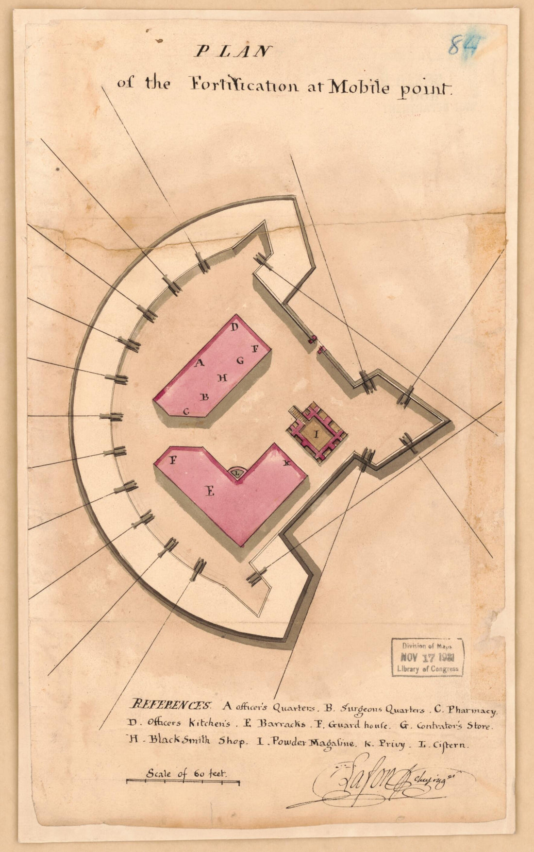 This old map of Plan of the Fortification at Mobile Point from 1813 was created by Barthélémy Lafon, United States. War Department. Office of the Chief of Engineers in 1813
