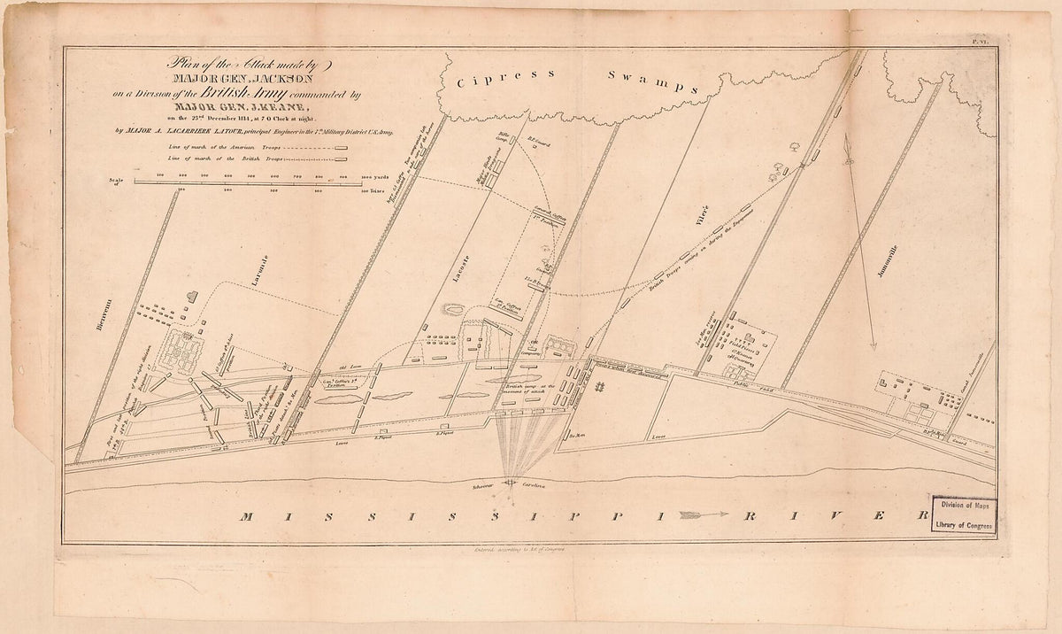 Plan of the Attack Made by Major Gen. Jackson On a Division of the British Army Commanded by Major Gen J. Keane On the 23rd December in 1814 at 7 O&