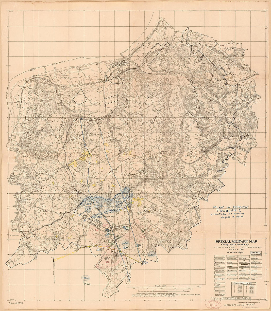This old map of Special Military Map Camp Knox, Kentucky from 1923 was created by American Folklife Center, 5th United States. Army. Corps, Veterans History Project (U.S.) in 1923