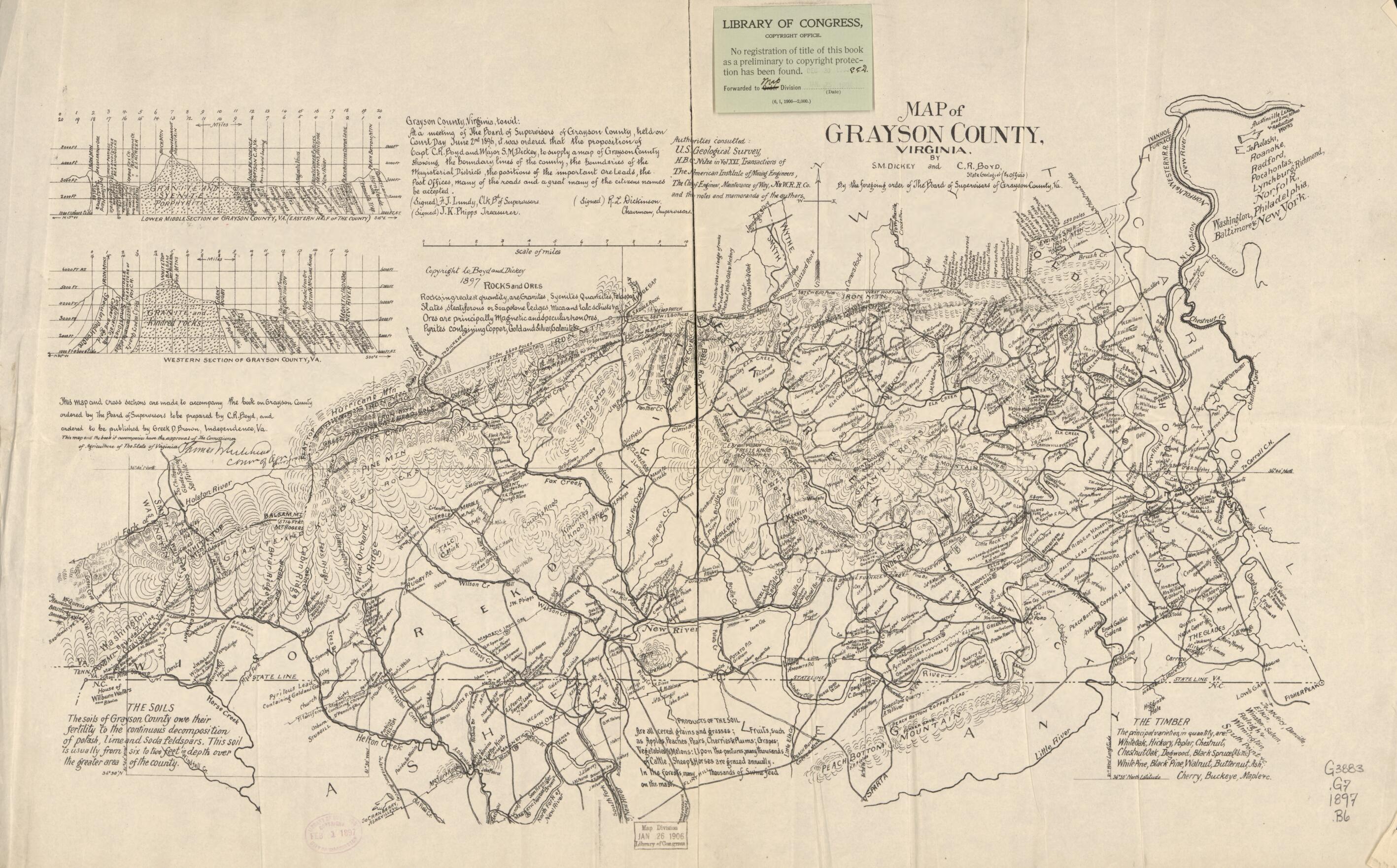 This old map of Map of Grayson County, Virginia from 1897 was created by Charles Rufus Boyd, Samuel Dickey in 1897