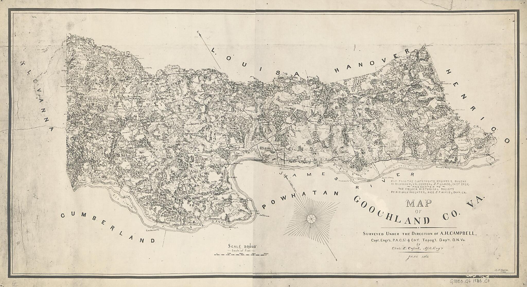 This old map of Map of Goochland County, Va. (Map of Goochland County, Virginia) from 1863 was created by Albert H. (Albert Henry) Campbell, Charles E. Cassell, Confederate States of America. Army. Department of Northern Virginia, Jeremy Francis Gilmer,