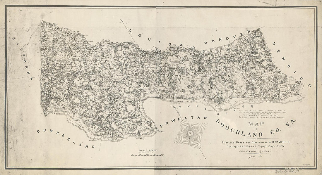 This old map of Map of Goochland County, Va. (Map of Goochland County, Virginia) from 1863 was created by Albert H. (Albert Henry) Campbell, Charles E. Cassell, Confederate States of America. Army. Department of Northern Virginia, Jeremy Francis Gilmer,